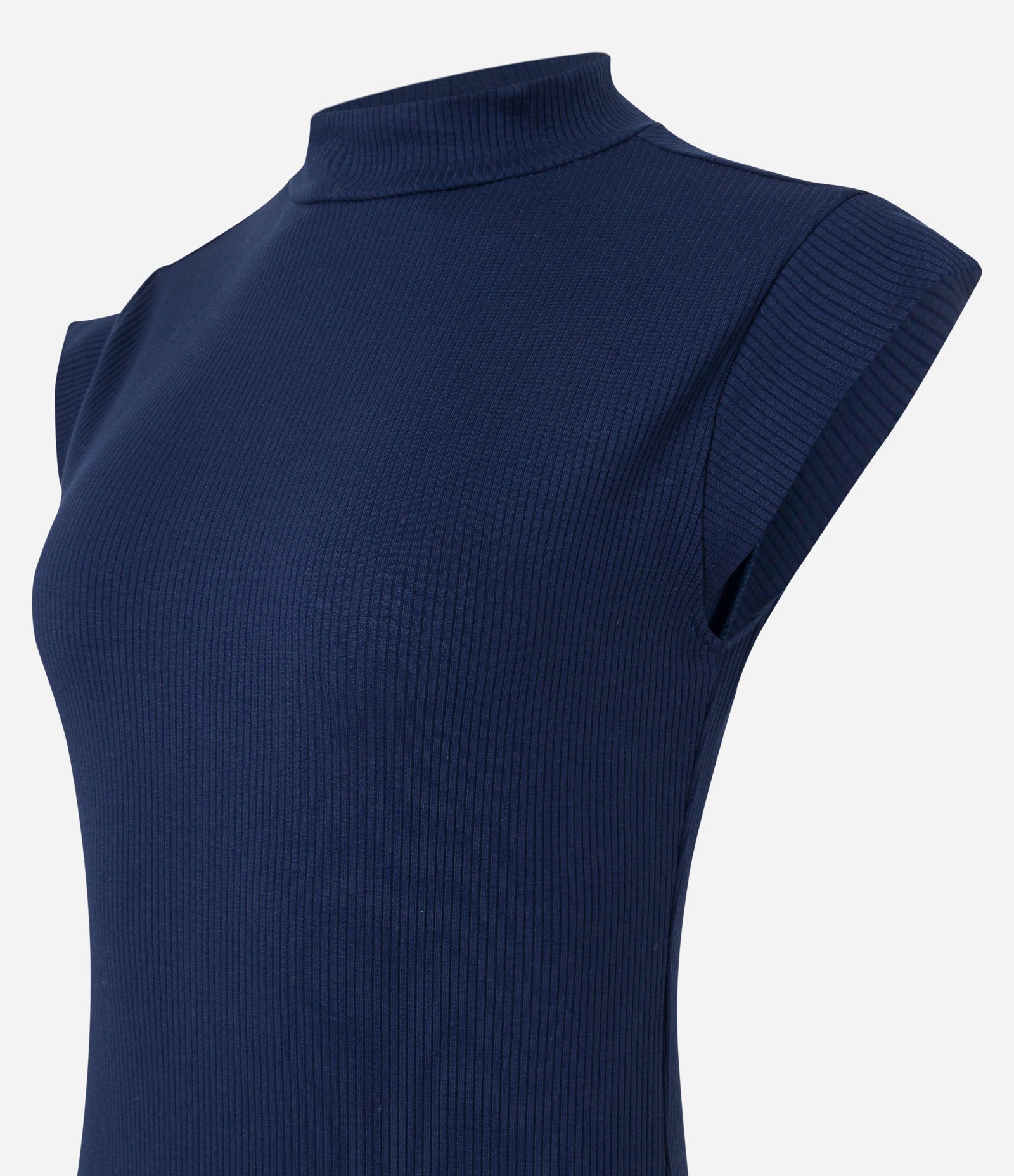 Vestido Midi Sem Manga em Ribana com Gola Alta Azul 7