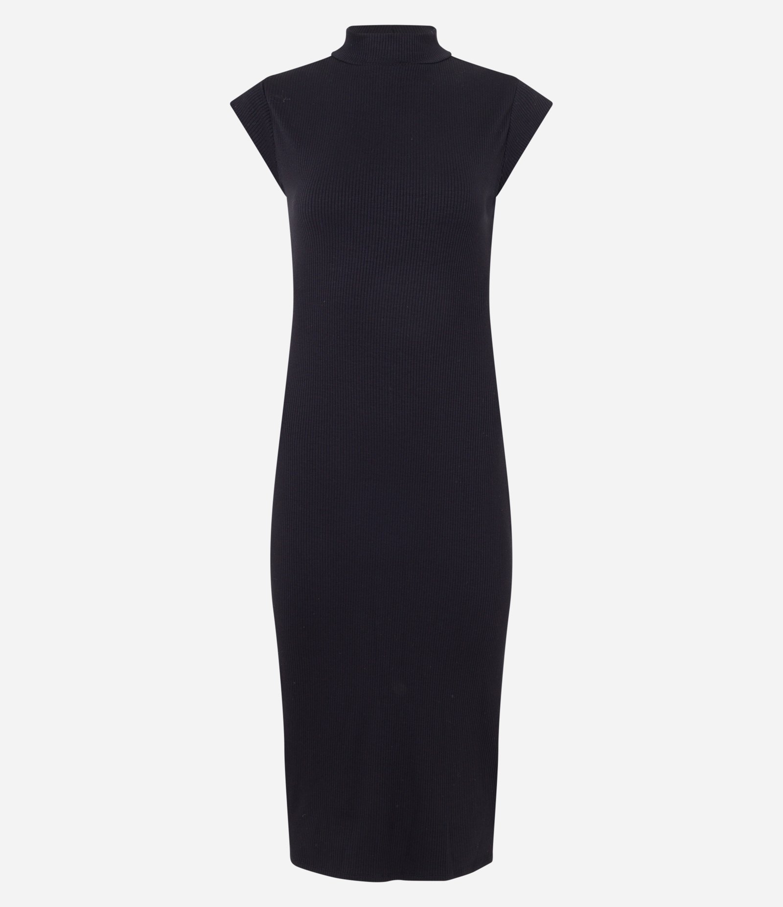 Vestido Midi Sem Manga em Ribana com Gola Alta Preto 5