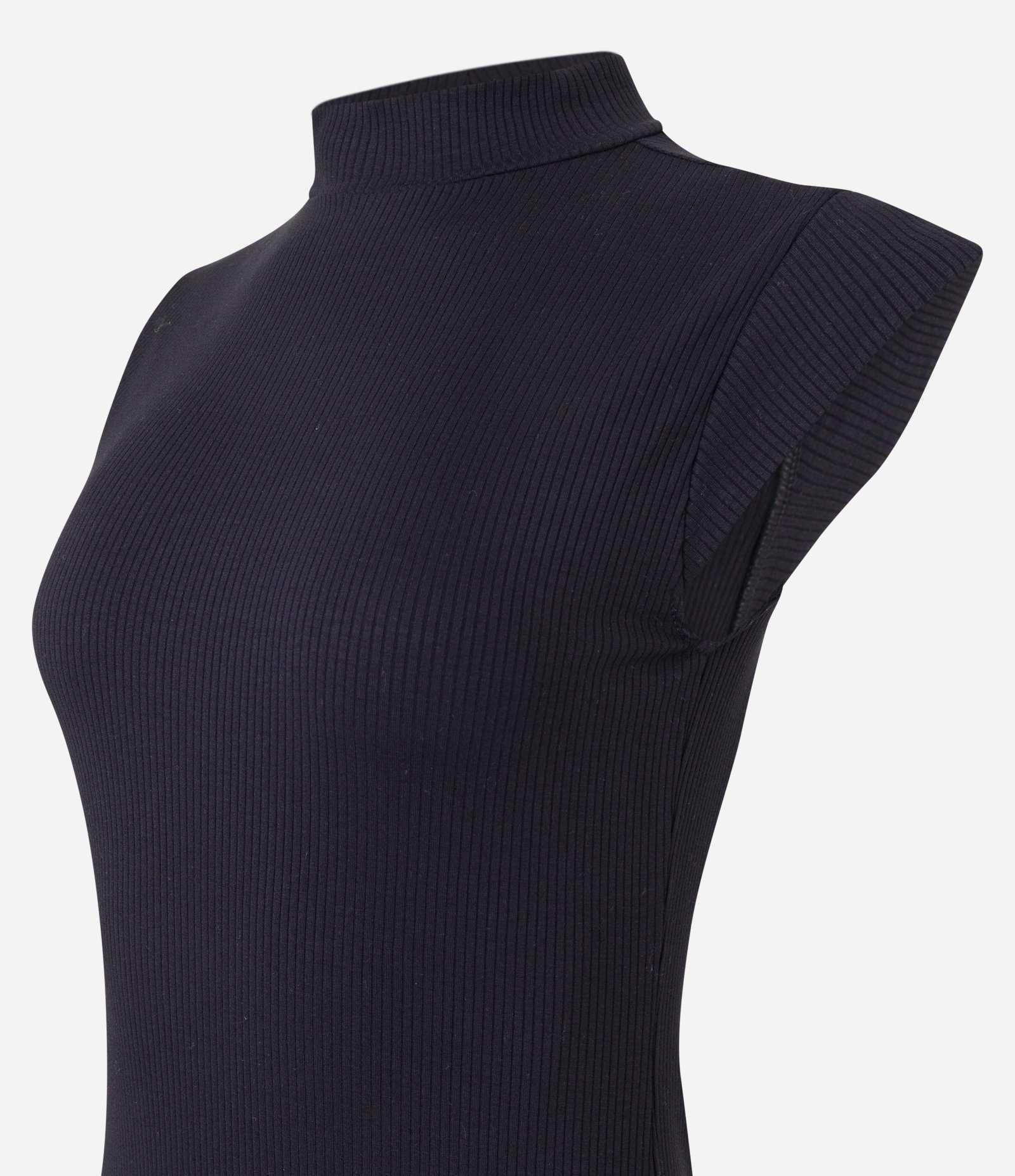 Vestido Midi Sem Manga em Ribana com Gola Alta Preto 6