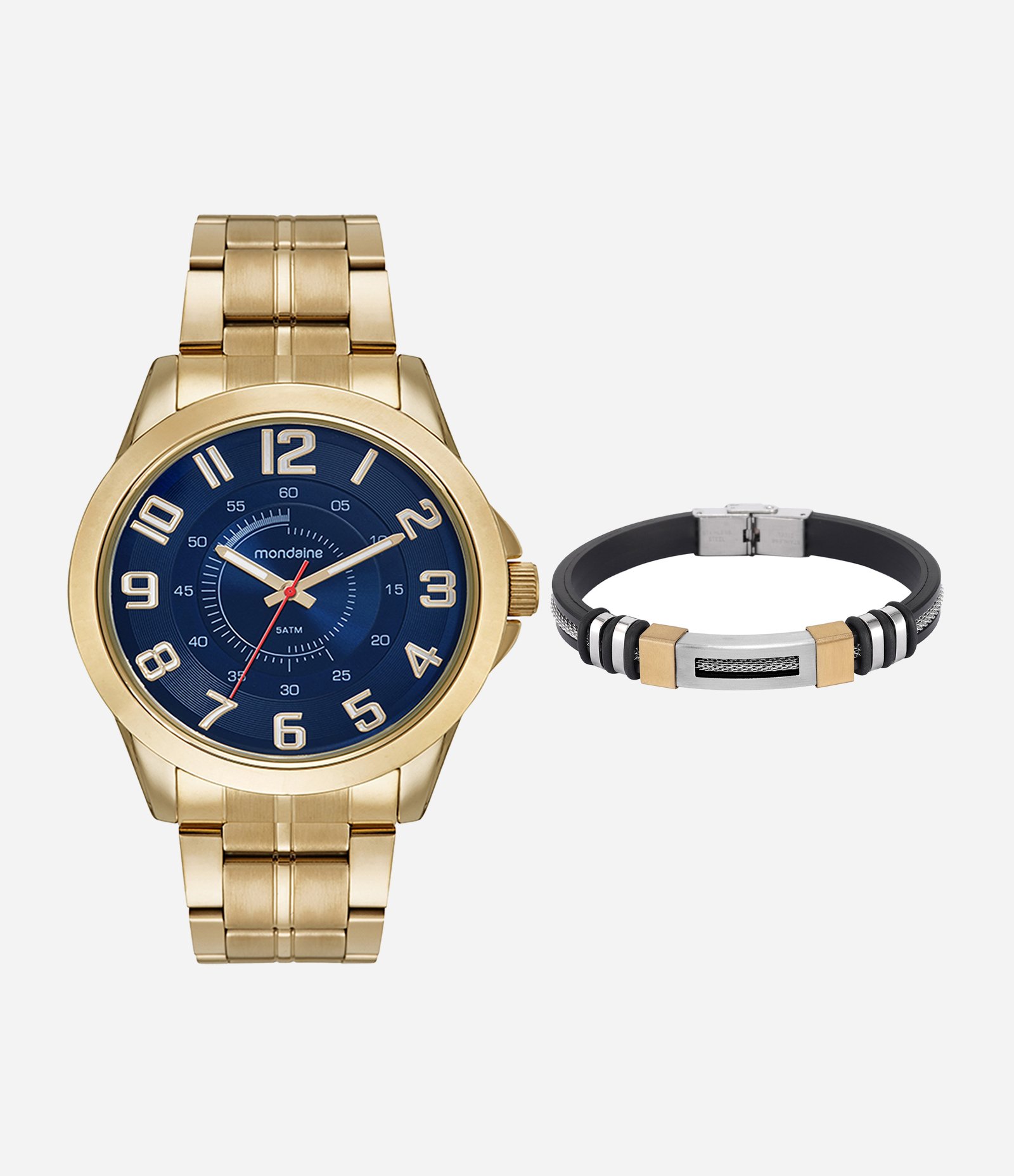 Kit Relógio Mondaine Masculino Analógico Dourado 5