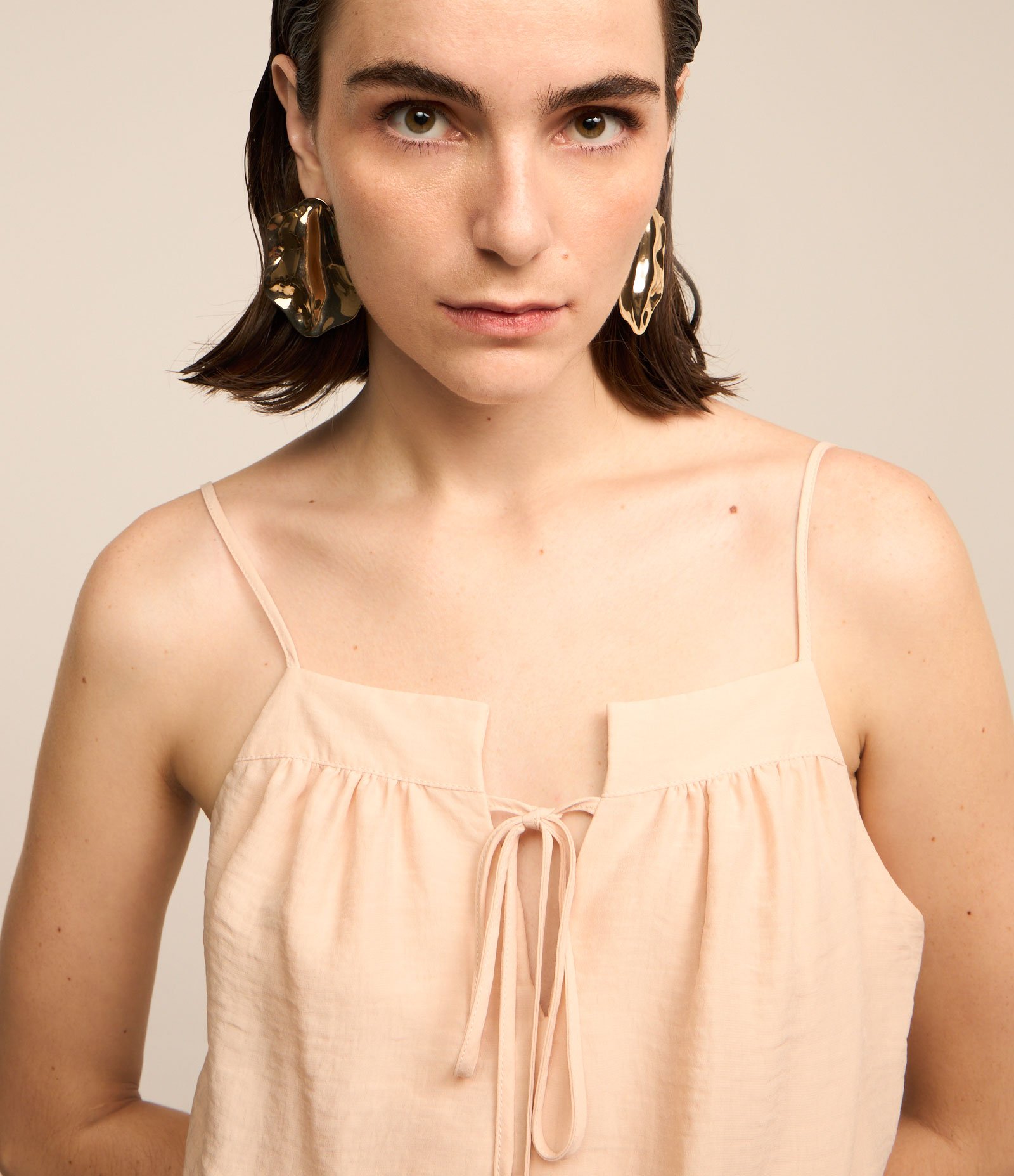 Macacão Reto em Viscose com Camada Sobreposta na Cintura Off White 4