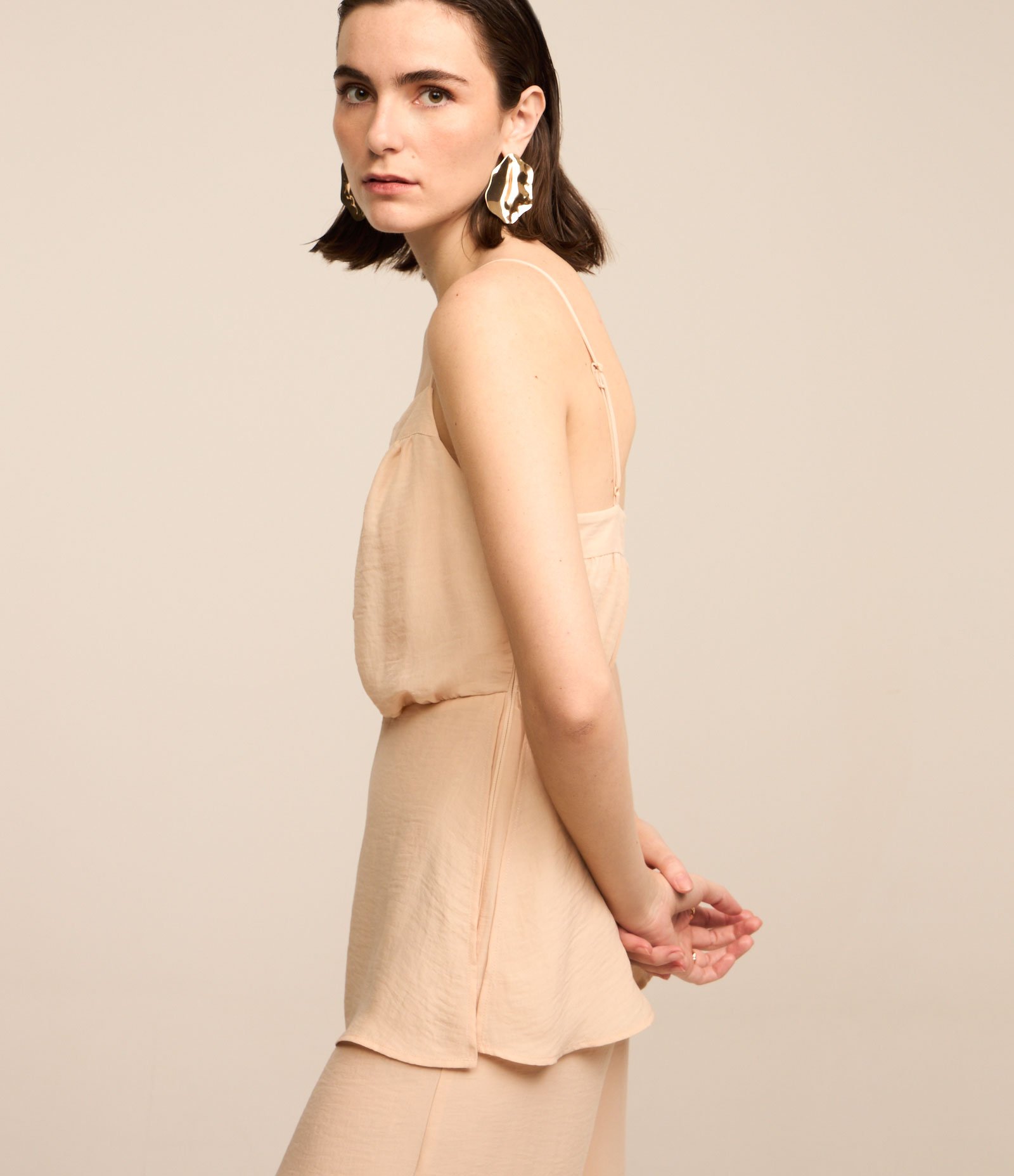 Macacão Reto em Viscose com Camada Sobreposta na Cintura Off White 5