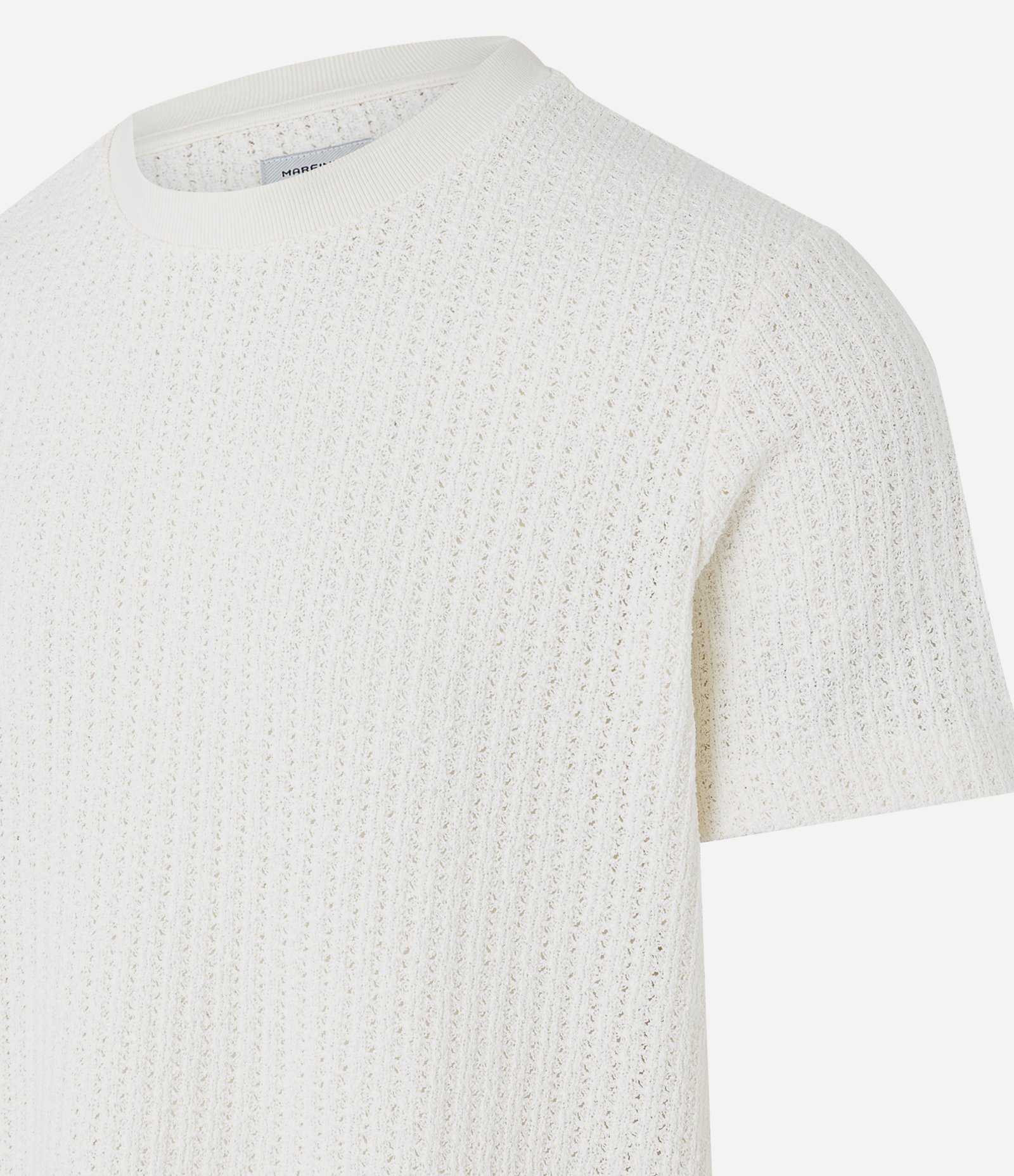 Camiseta Regular com Textura e Renda Off White 11