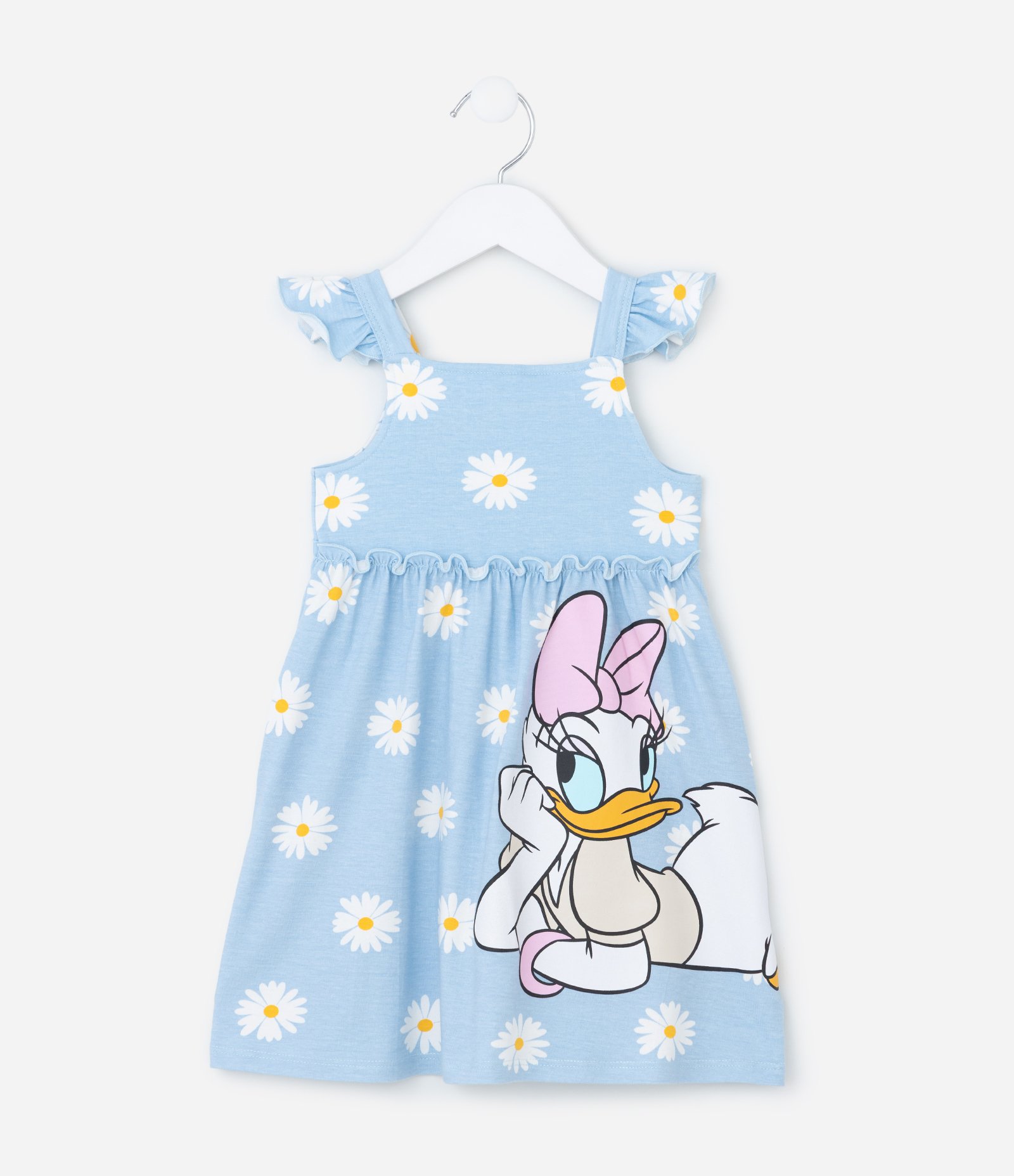 Vestido Infantil em Algodão Estampa Margarida e Margaridinhas - Tam 1 a 6 anos Azul 1