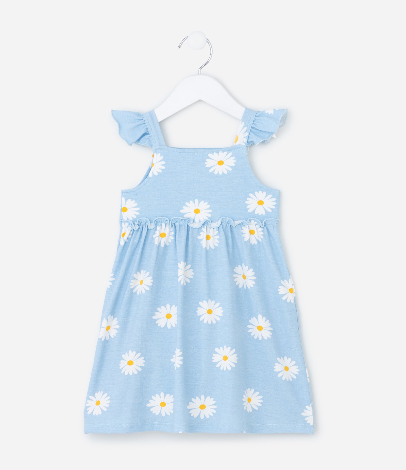 Vestido Infantil em Algodão Estampa Margarida e Margaridinhas - Tam 1 a 6 anos Azul 2