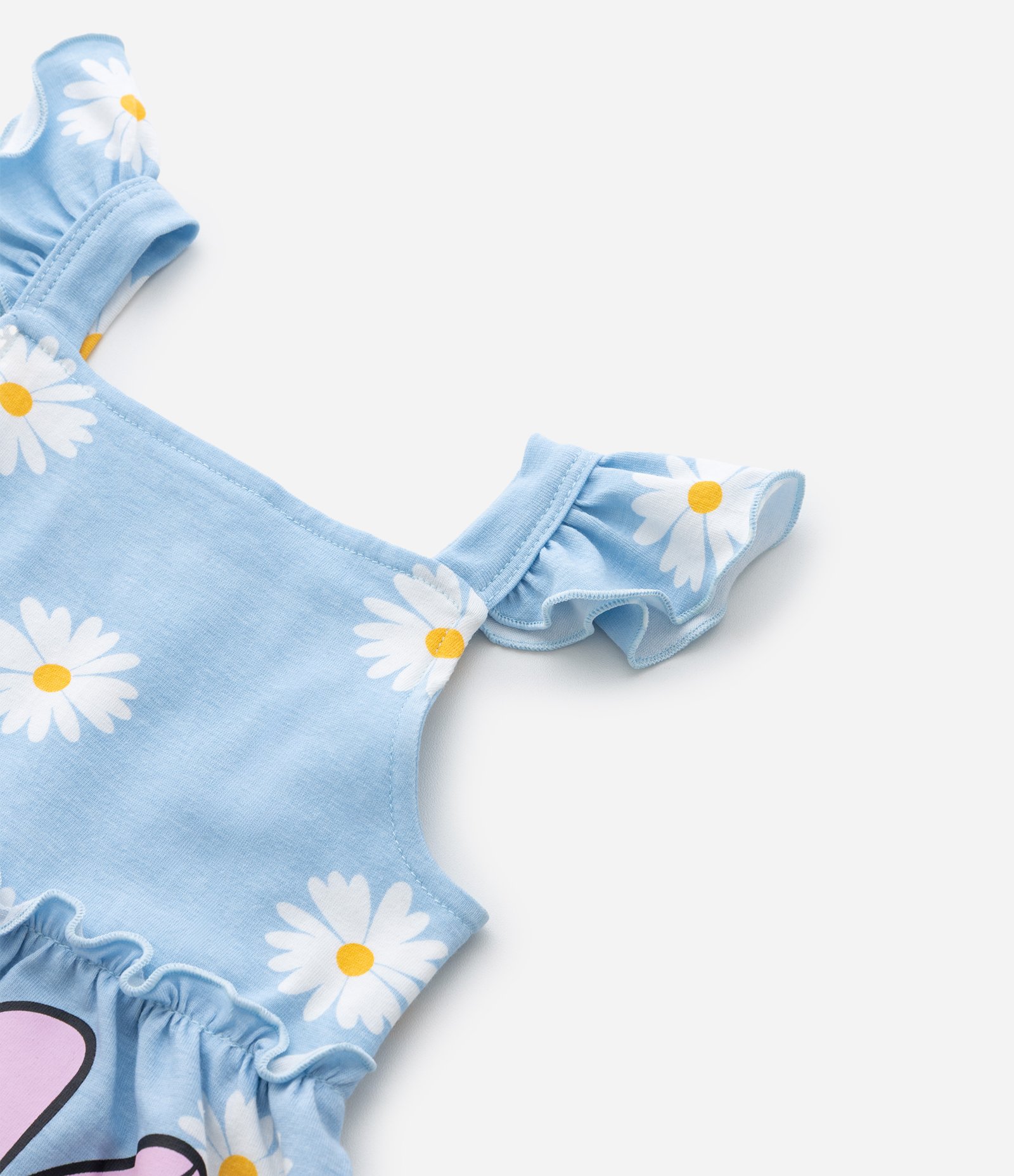 Vestido Infantil em Algodão Estampa Margarida e Margaridinhas - Tam 1 a 6 anos Azul 3