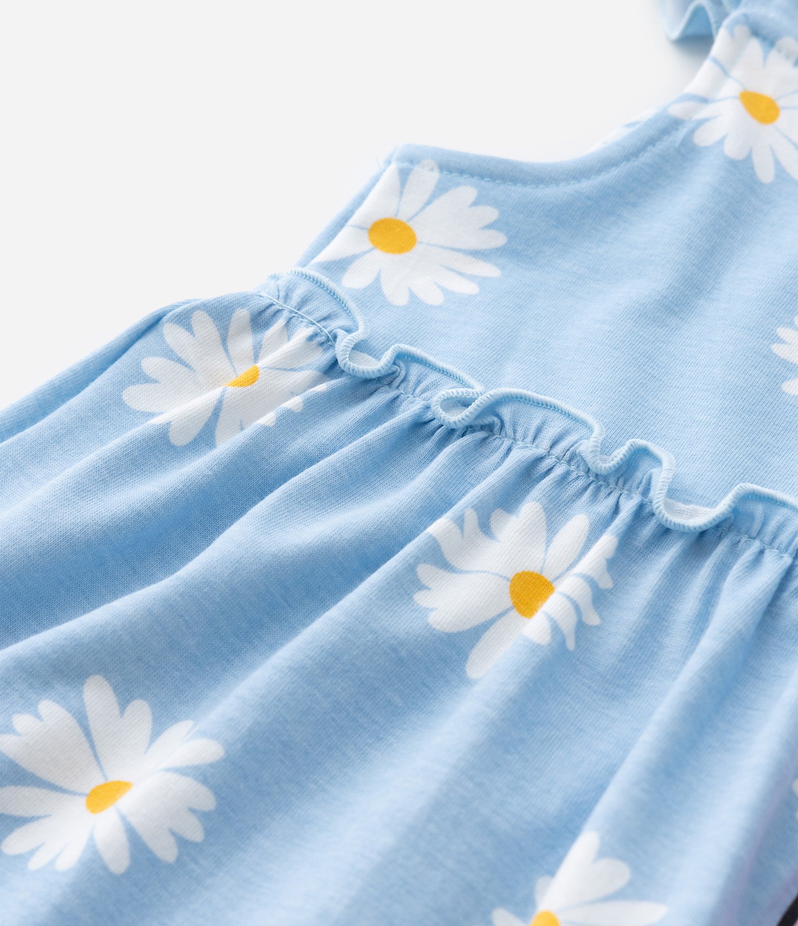 Vestido Infantil em Algodão Estampa Margarida e Margaridinhas - Tam 1 a 6 anos Azul 4