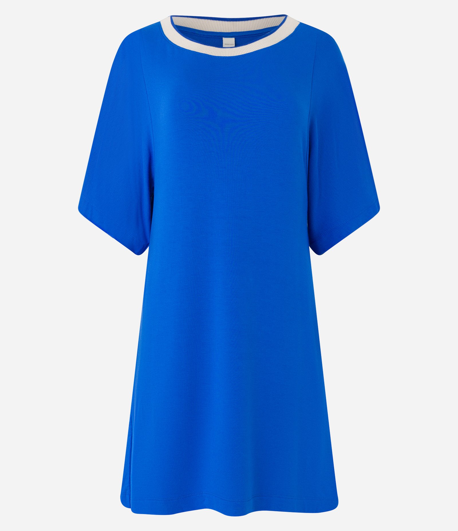 Vestido T-Shirt em Viscose com Mangas Amplas e Gola em Tricô Azul 6