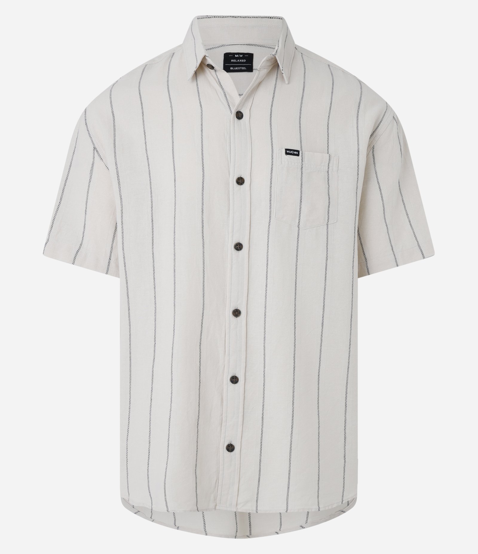 Camisa em Tricoline com Listras Verticais e Bolso Bege 6