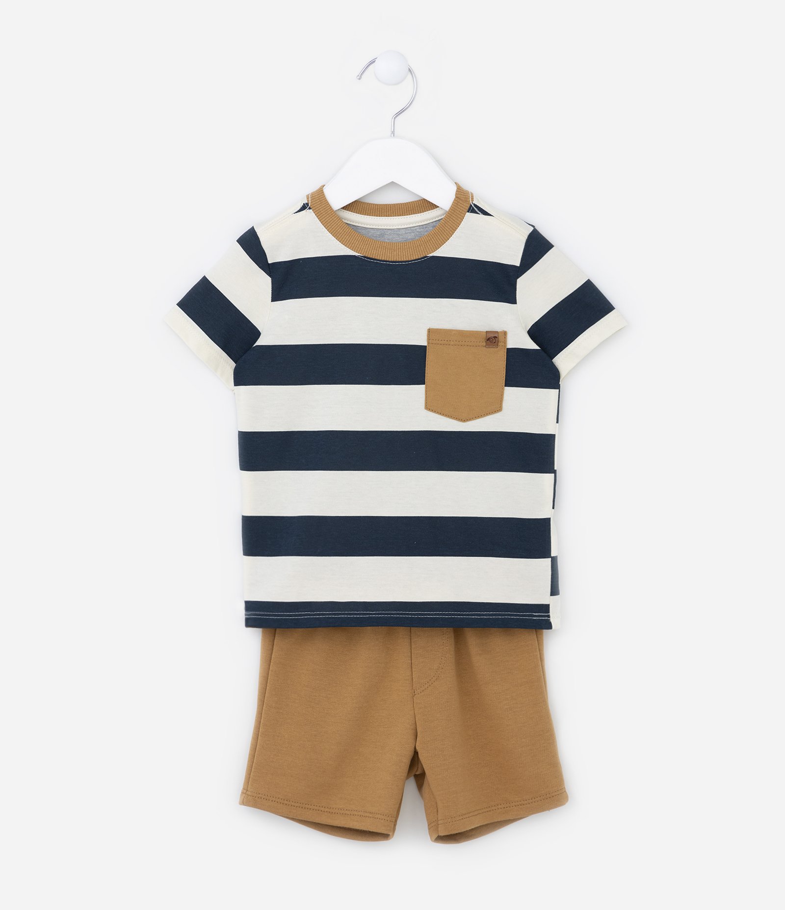Conjunto Infantil Curto com Listras e Bolsinho - Tam 1 a 5 anos Marinho/Marrom 1