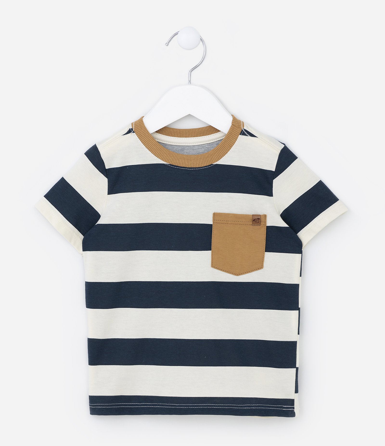 Conjunto Infantil Curto com Listras e Bolsinho - Tam 1 a 5 anos Marinho/Marrom 2