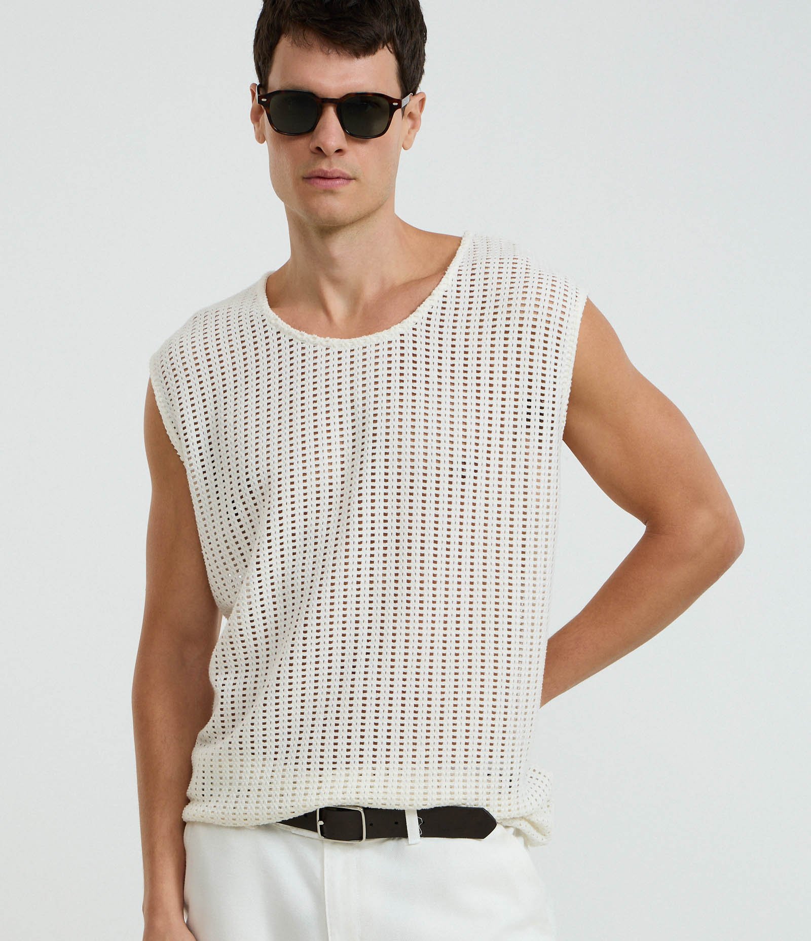 Regata Regular em Algodão com Textura Rendada Off White 2