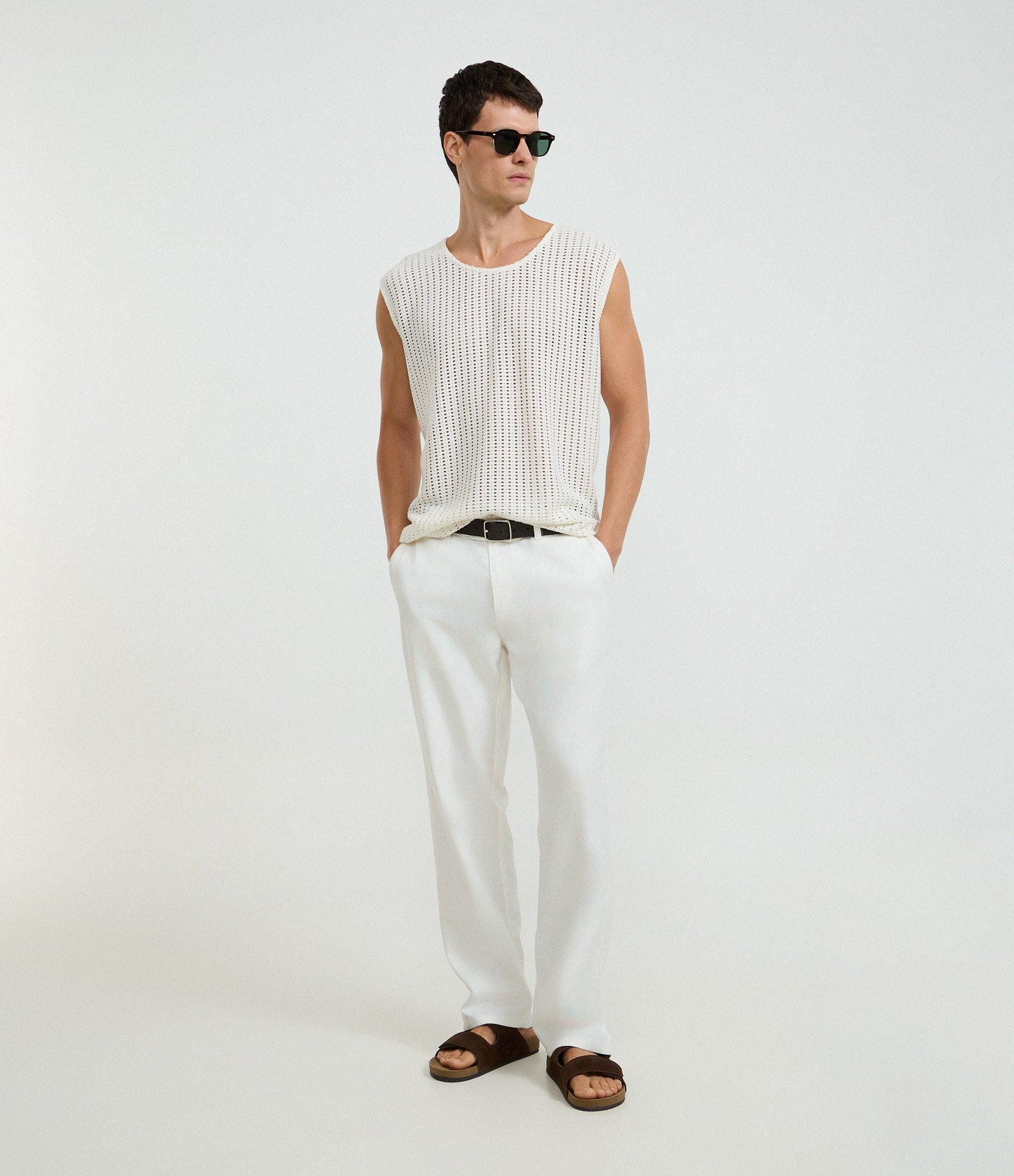 Regata Regular em Algodão com Textura Rendada Off White 3