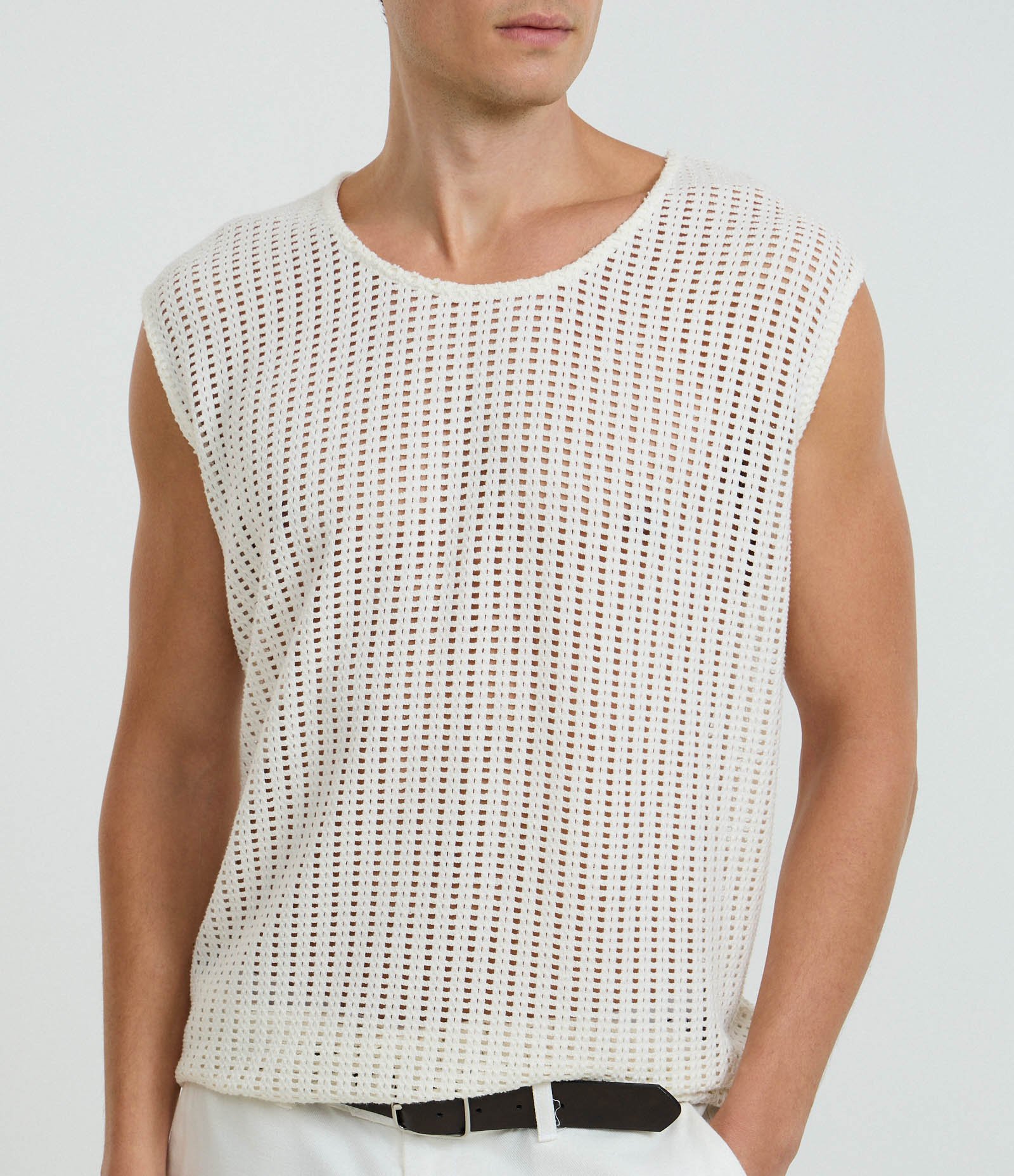 Regata Regular em Algodão com Textura Rendada Off White 4