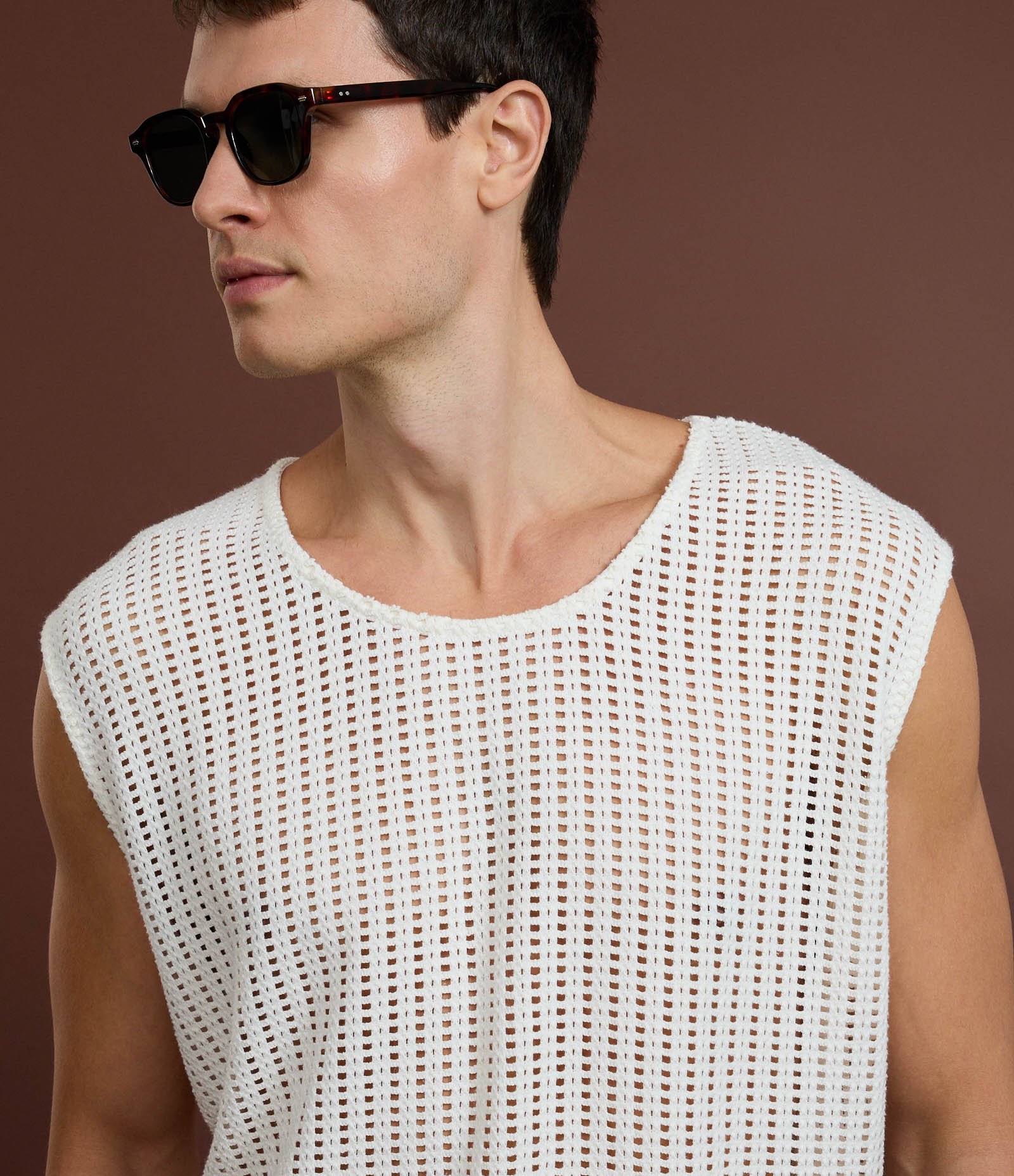 Regata Regular em Algodão com Textura Rendada Off White 5