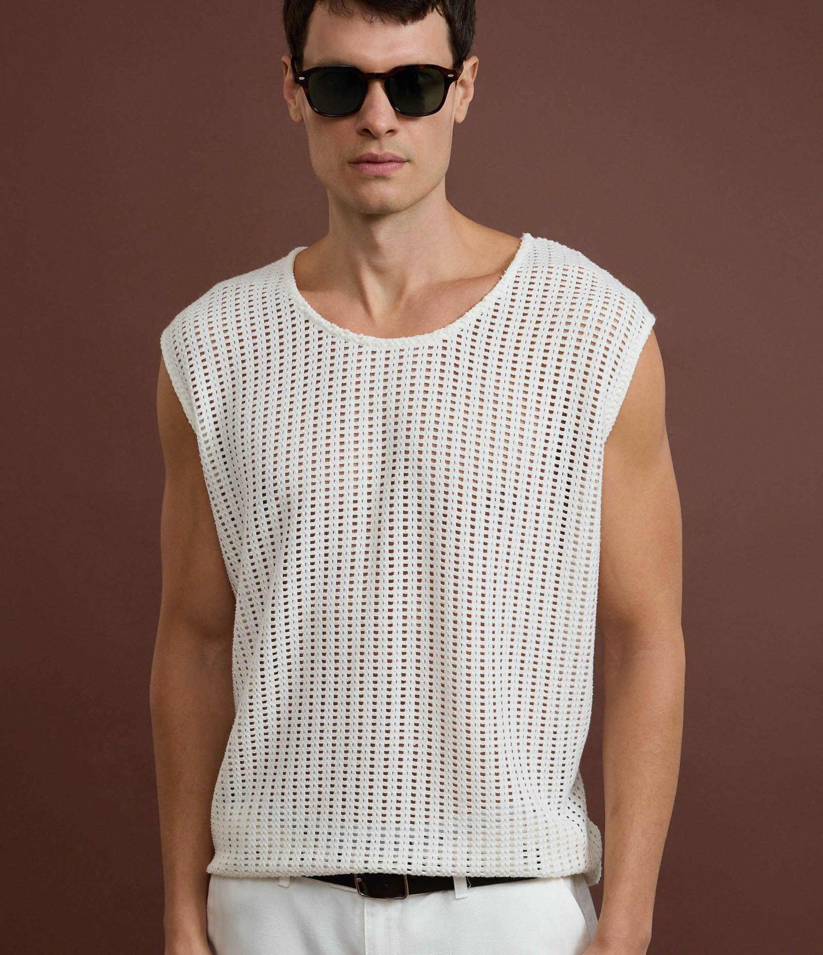 Regata Regular em Algodão com Textura Rendada Off White 6