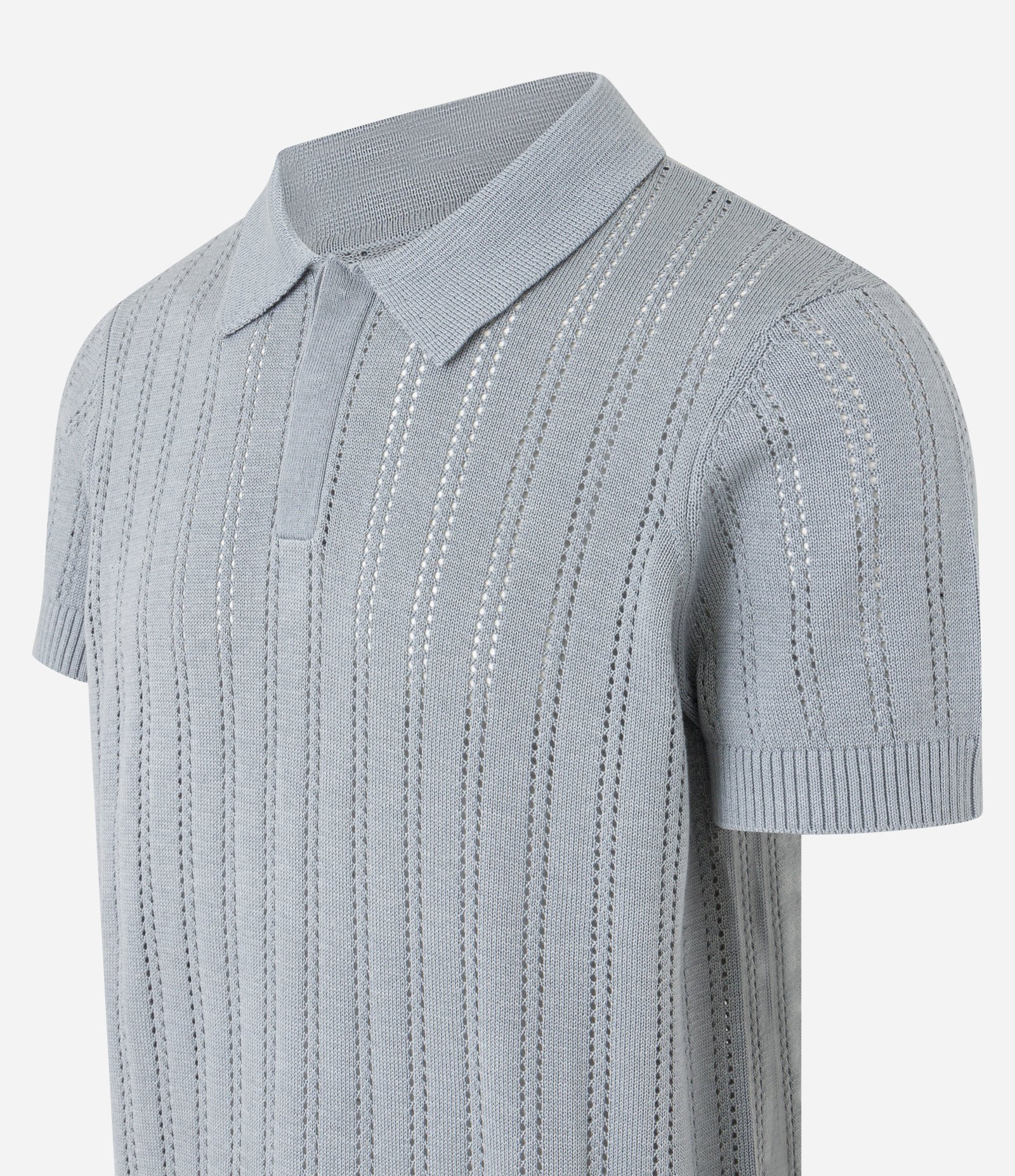 Camisa Polo Regular em Algodão com Textura Retilínea Cinza 6