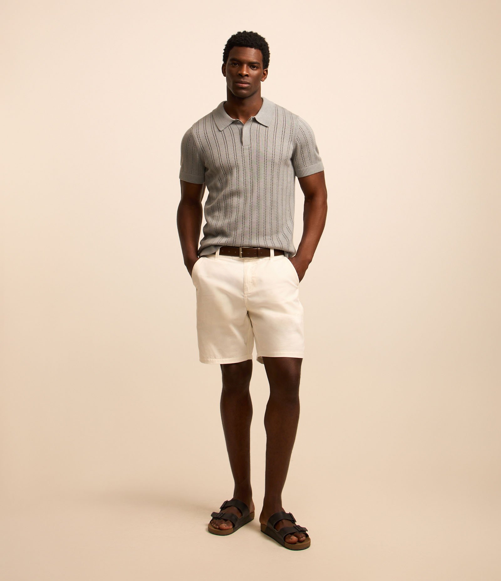 Camisa Polo Regular em Algodão com Textura Retilínea Cinza 2