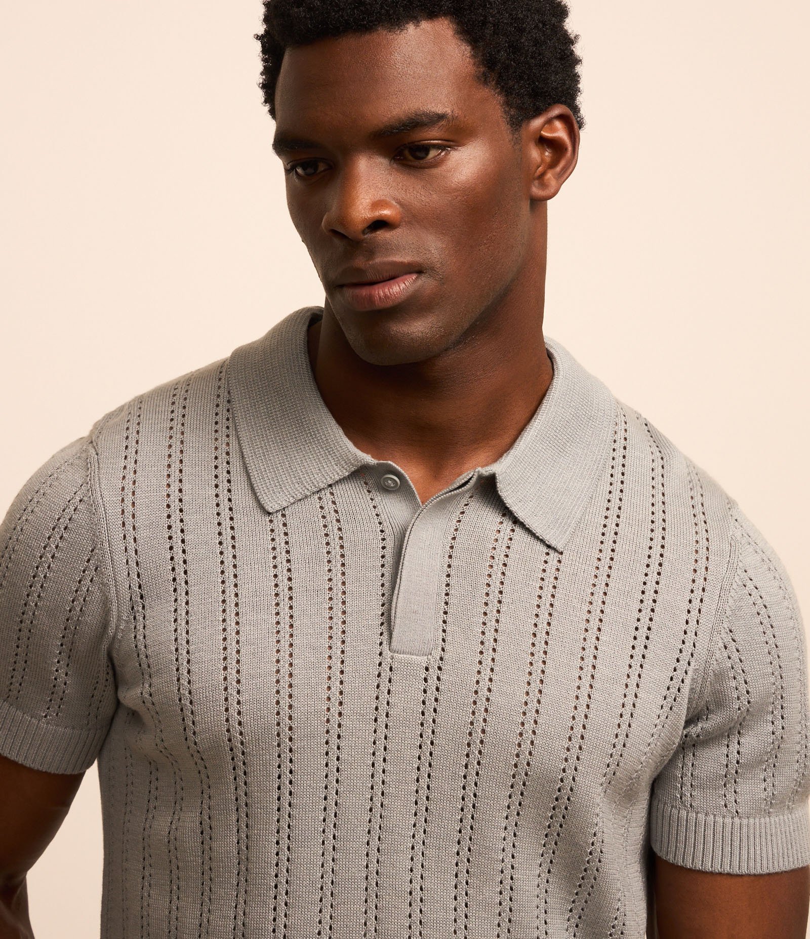 Camisa Polo Regular em Algodão com Textura Retilínea Cinza 3