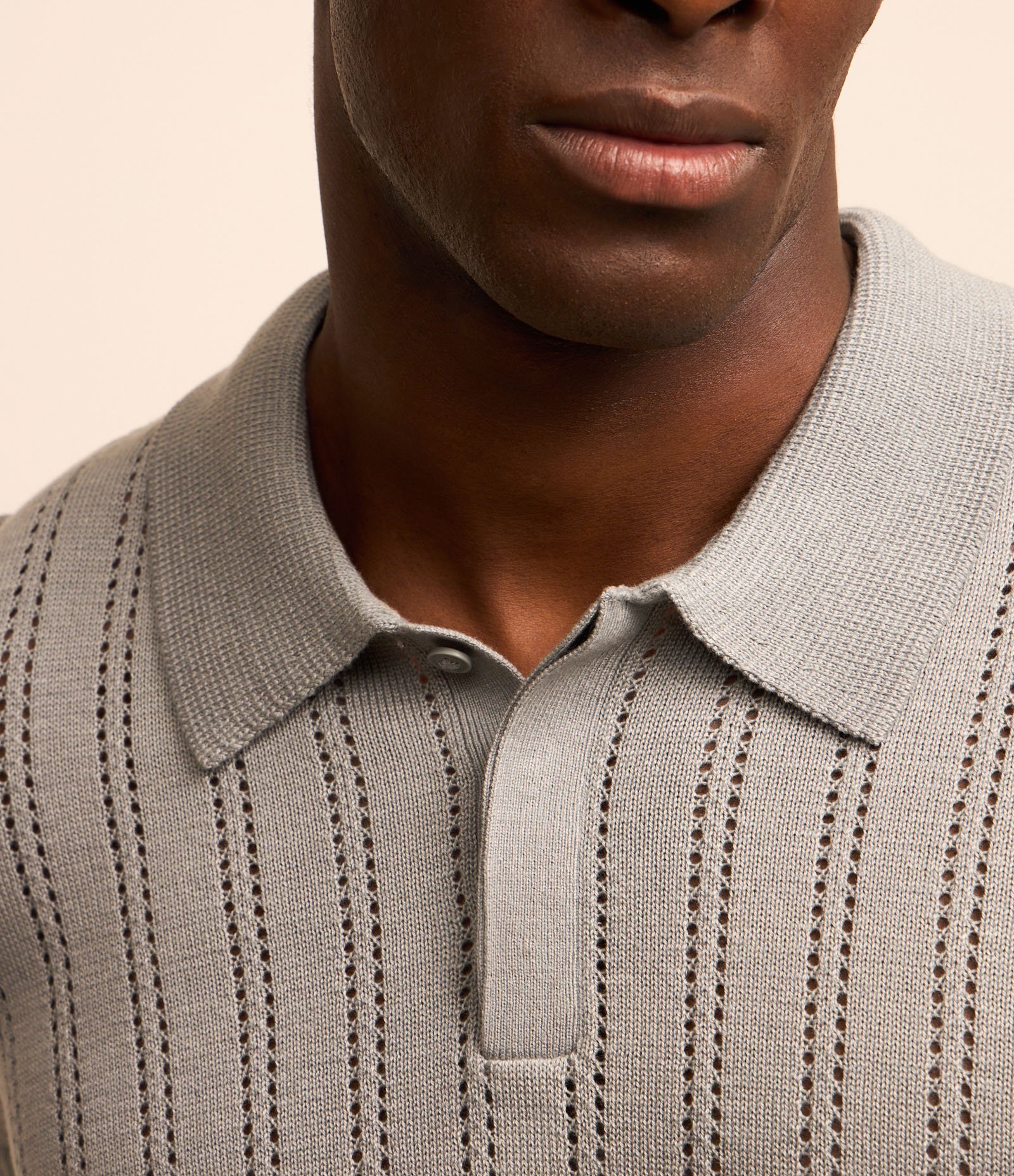 Camisa Polo Regular em Algodão com Textura Retilínea Cinza 4