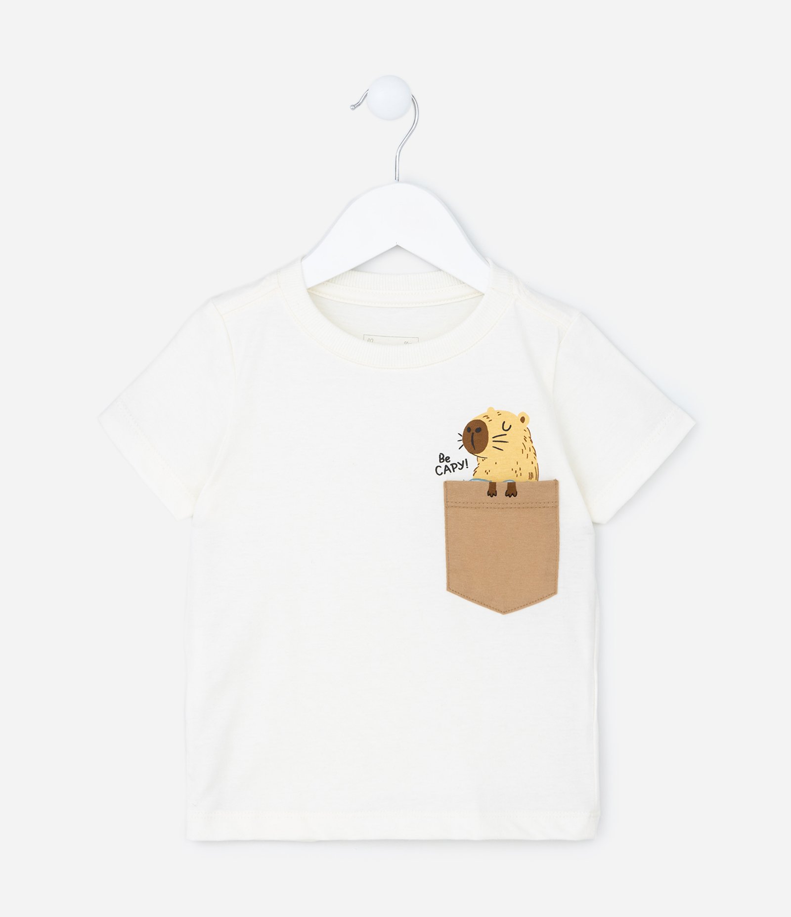 Camiseta Infantil com Bolsinho e Estampa de Capivara - Tam 1 a 5 anos Branco 7