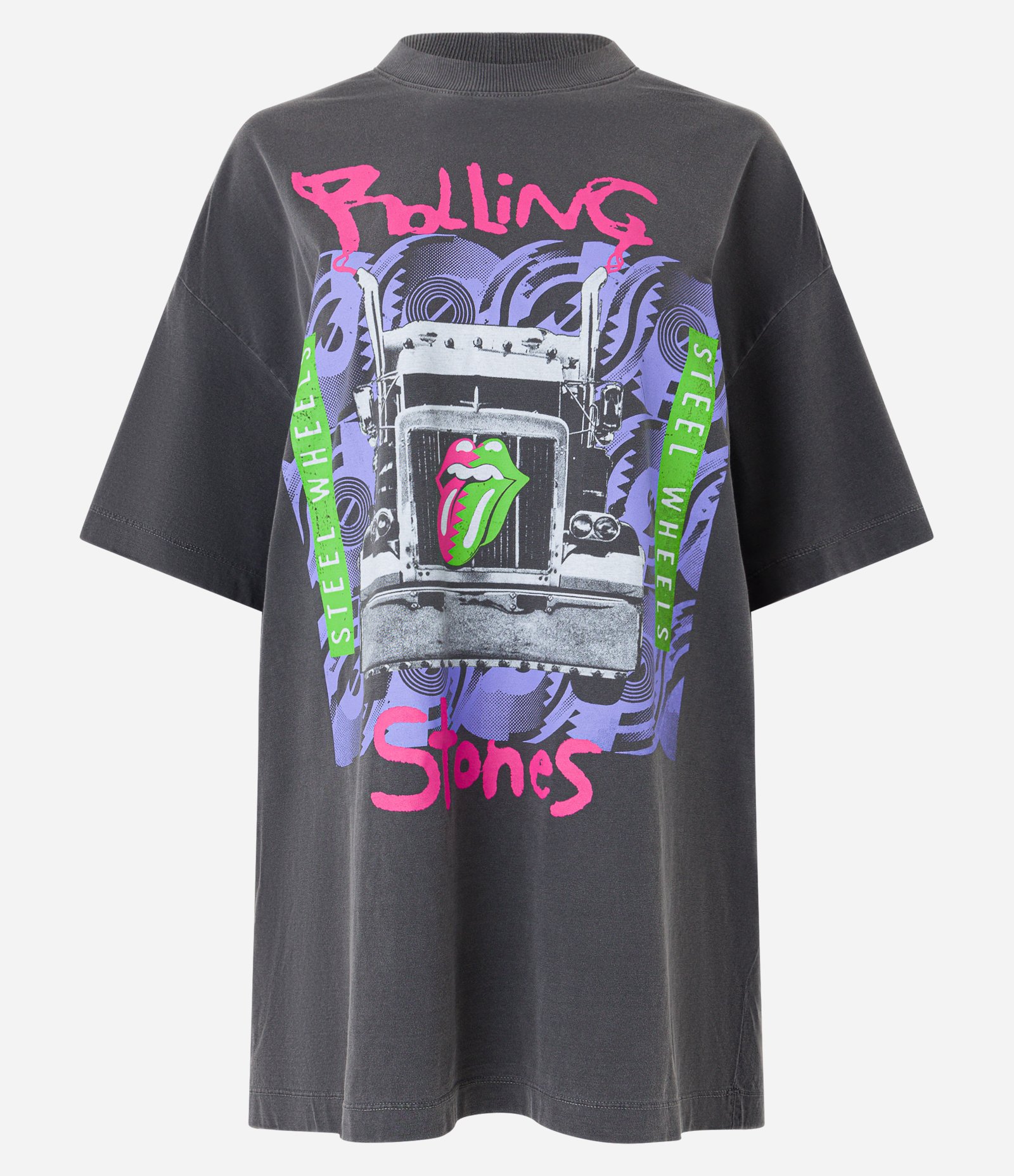 Camiseta Alongada em Algodão com Estampa Rolling Stones Cinza 6