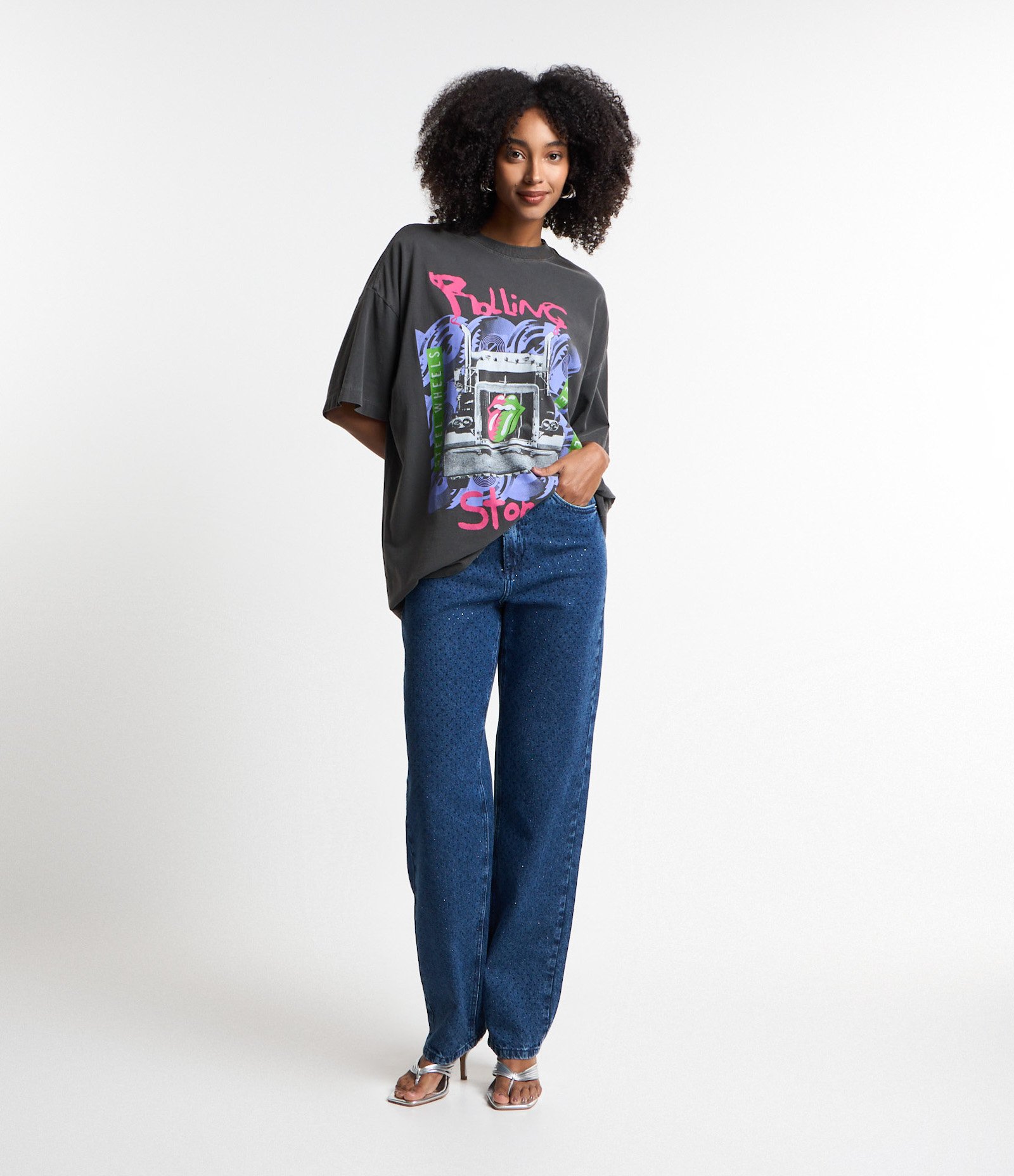 Camiseta Alongada em Algodão com Estampa Rolling Stones Cinza 2