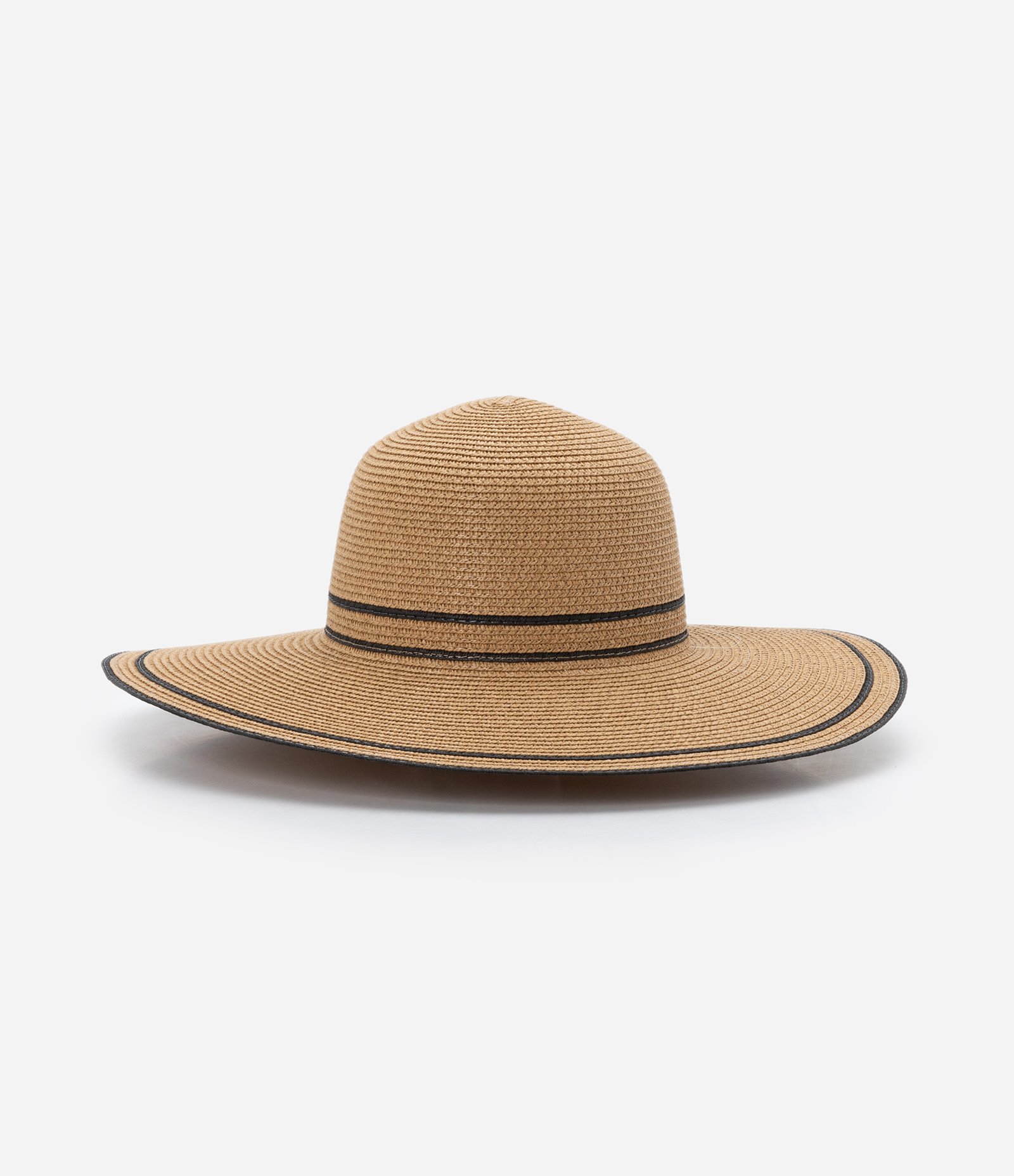 Chapéu de Praia com Aba Média e Detalhes em Linhas Contrastantes Marrom Claro 3