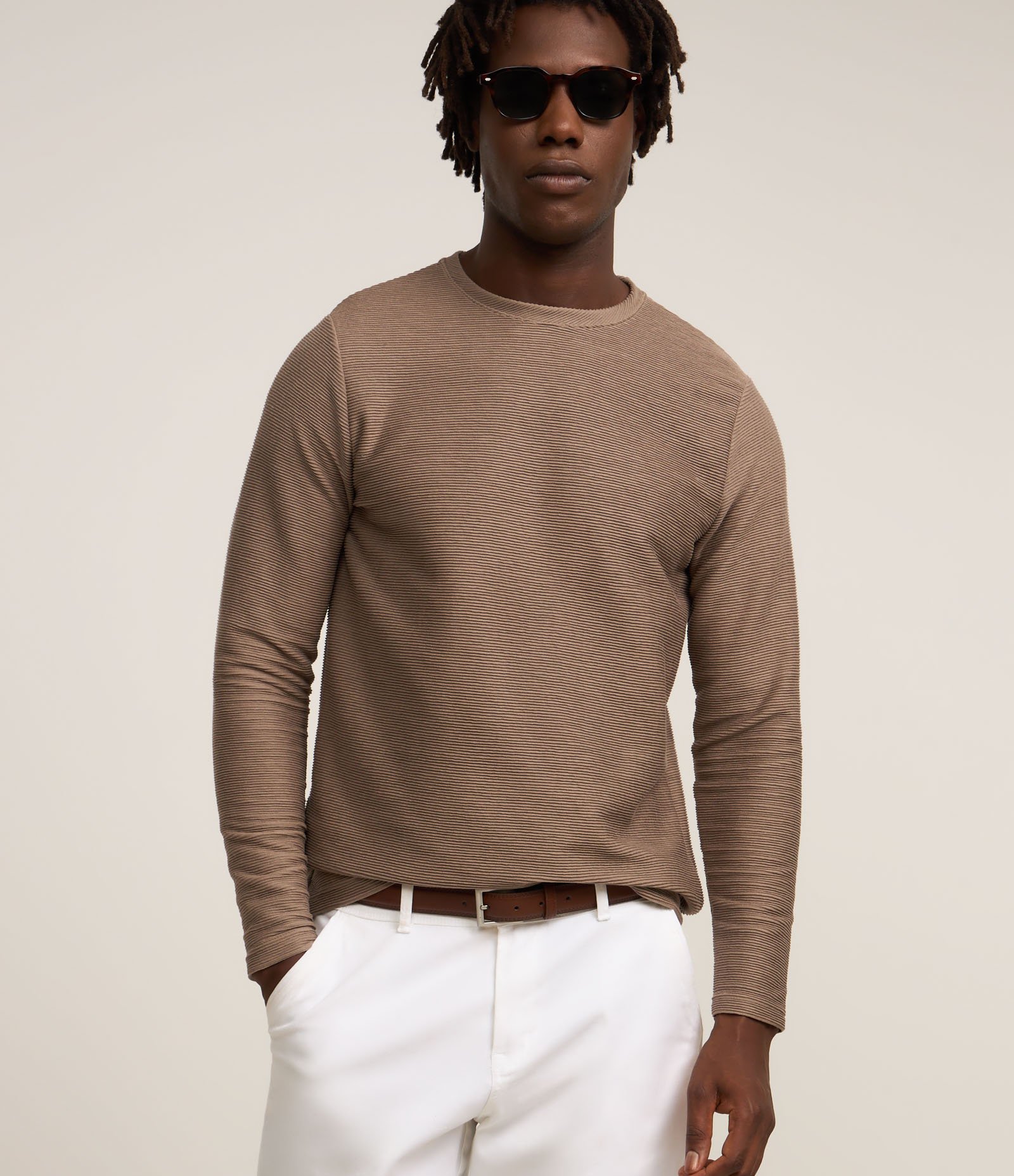 Camiseta com Textura Canelada Bege 1