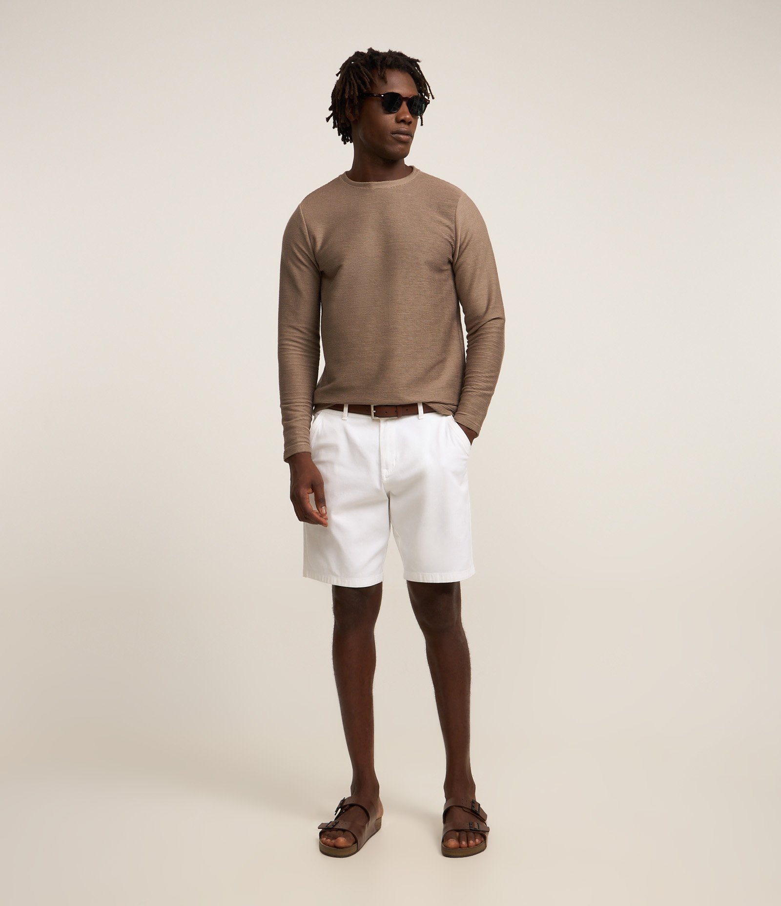 Camiseta com Textura Canelada Bege 2