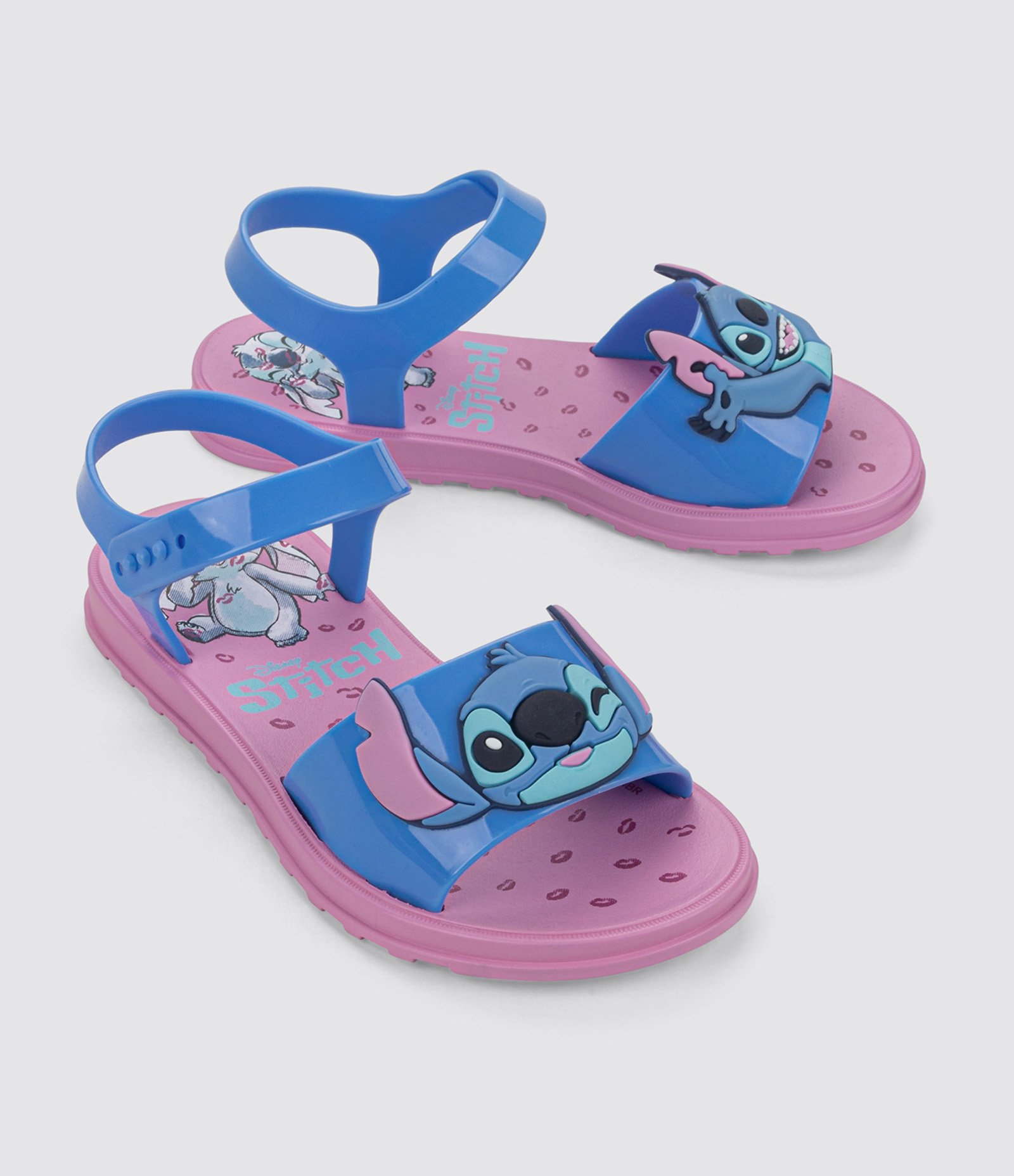 Sandália Infantil com Tira Larga Estampa Stitch - Tam 23 ao 34 Azul/Rosa 2