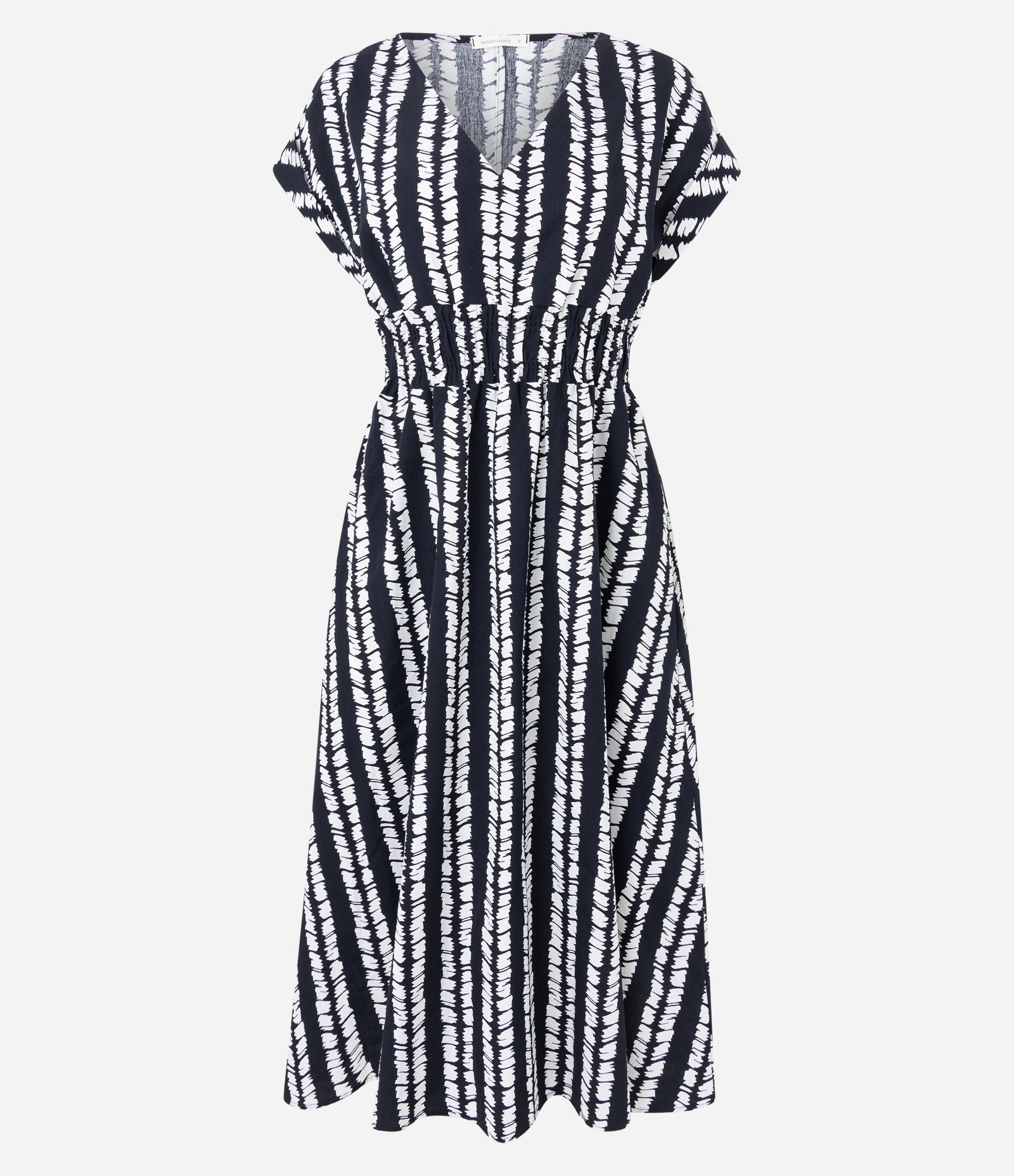 Vestido Midi em Tricoline com Lastex na Cintura e Decote V Preto/ Branco 6