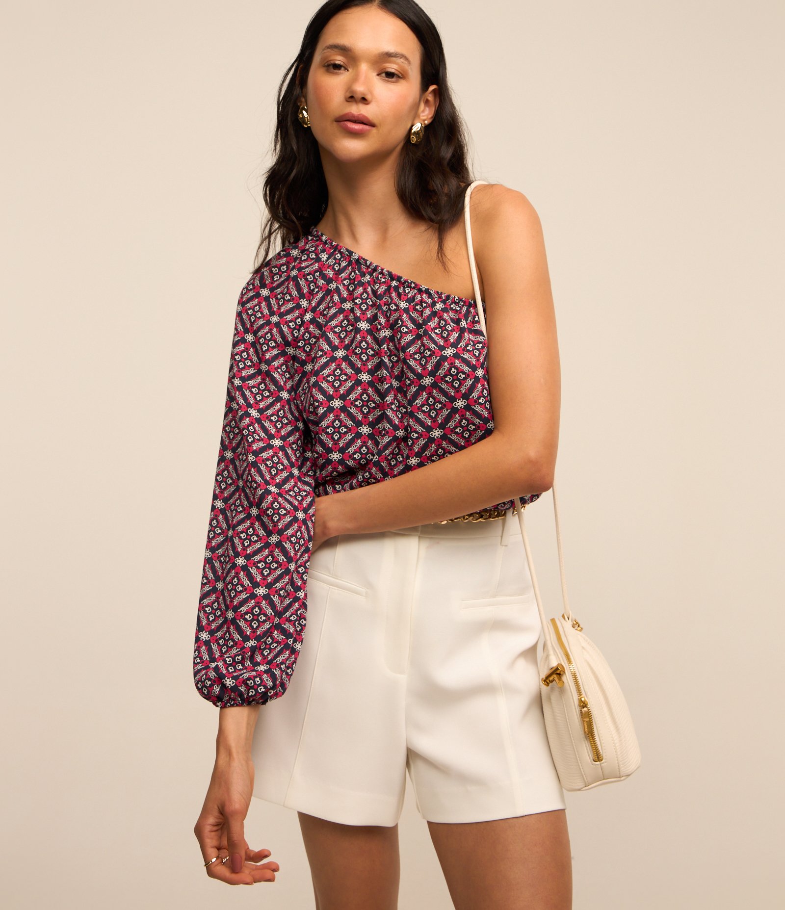 Blusa Ombro Só em Crepe com Estampa Arabescos Roxo 1