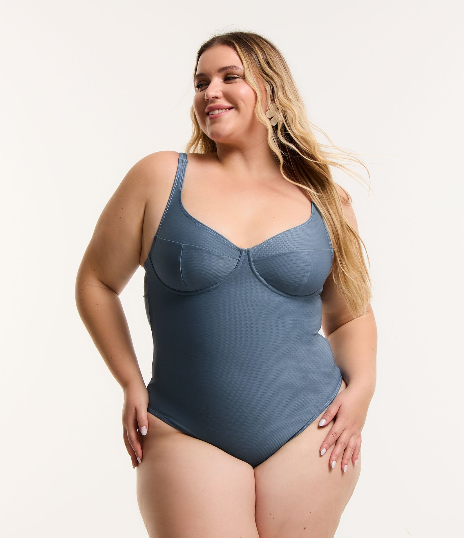 Maio Meia Taça Texturizado em Microfibra Curve & Plus Size Azul 1