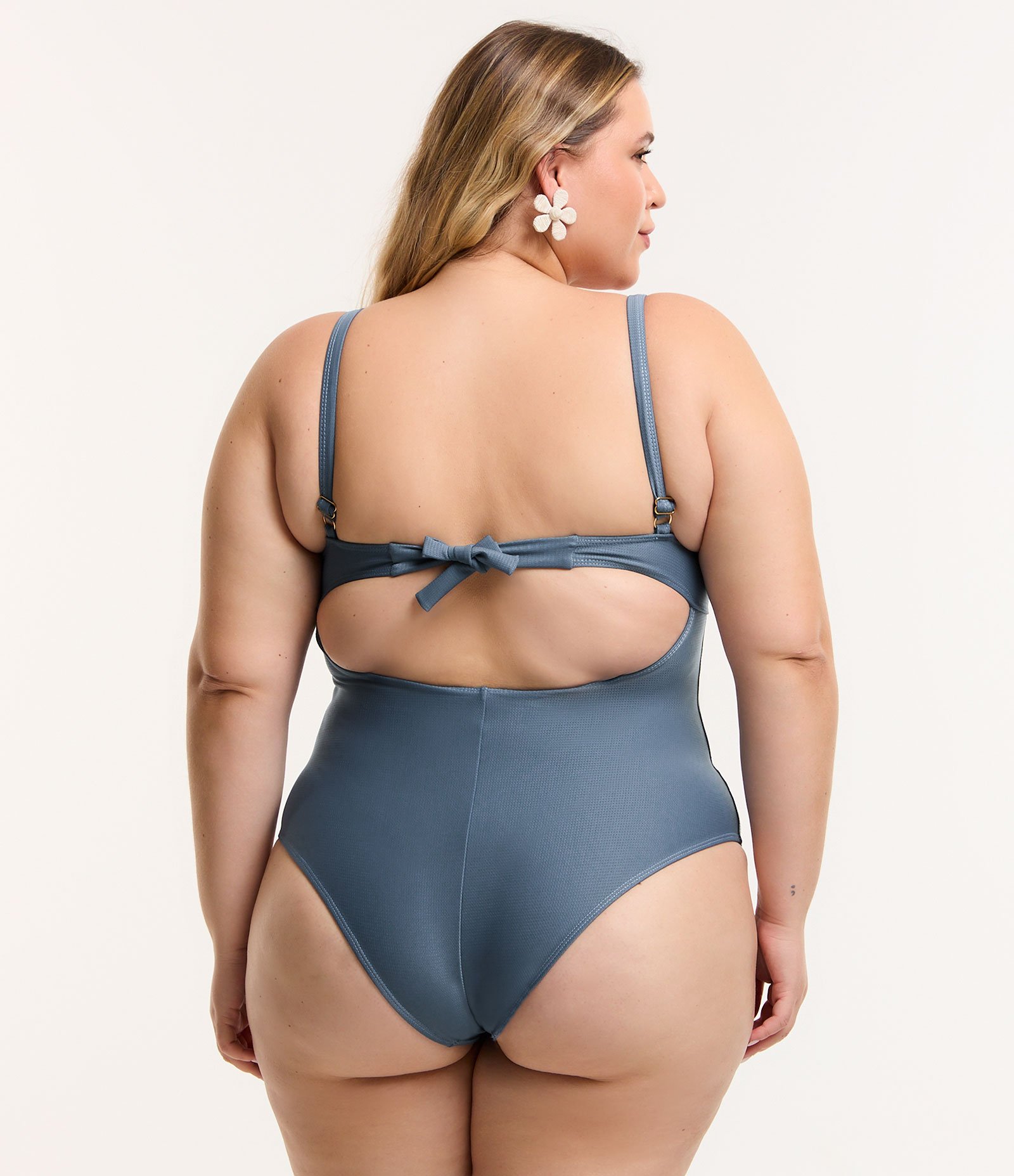 Maio Meia Taça Texturizado em Microfibra Curve & Plus Size Azul 2
