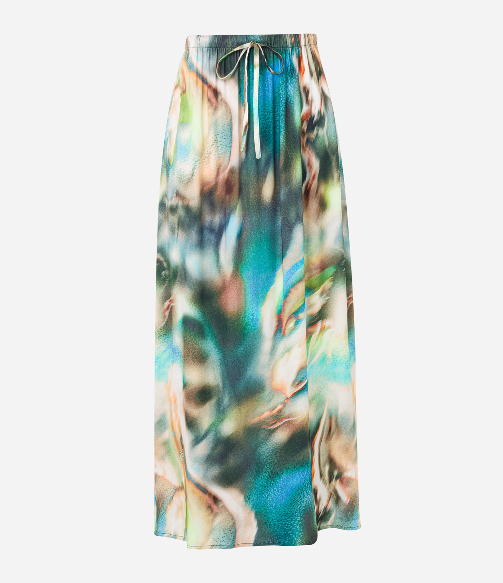 Saia New Midi em Viscose com Amarração na Cintura e Estampa Abstrata Verde 5