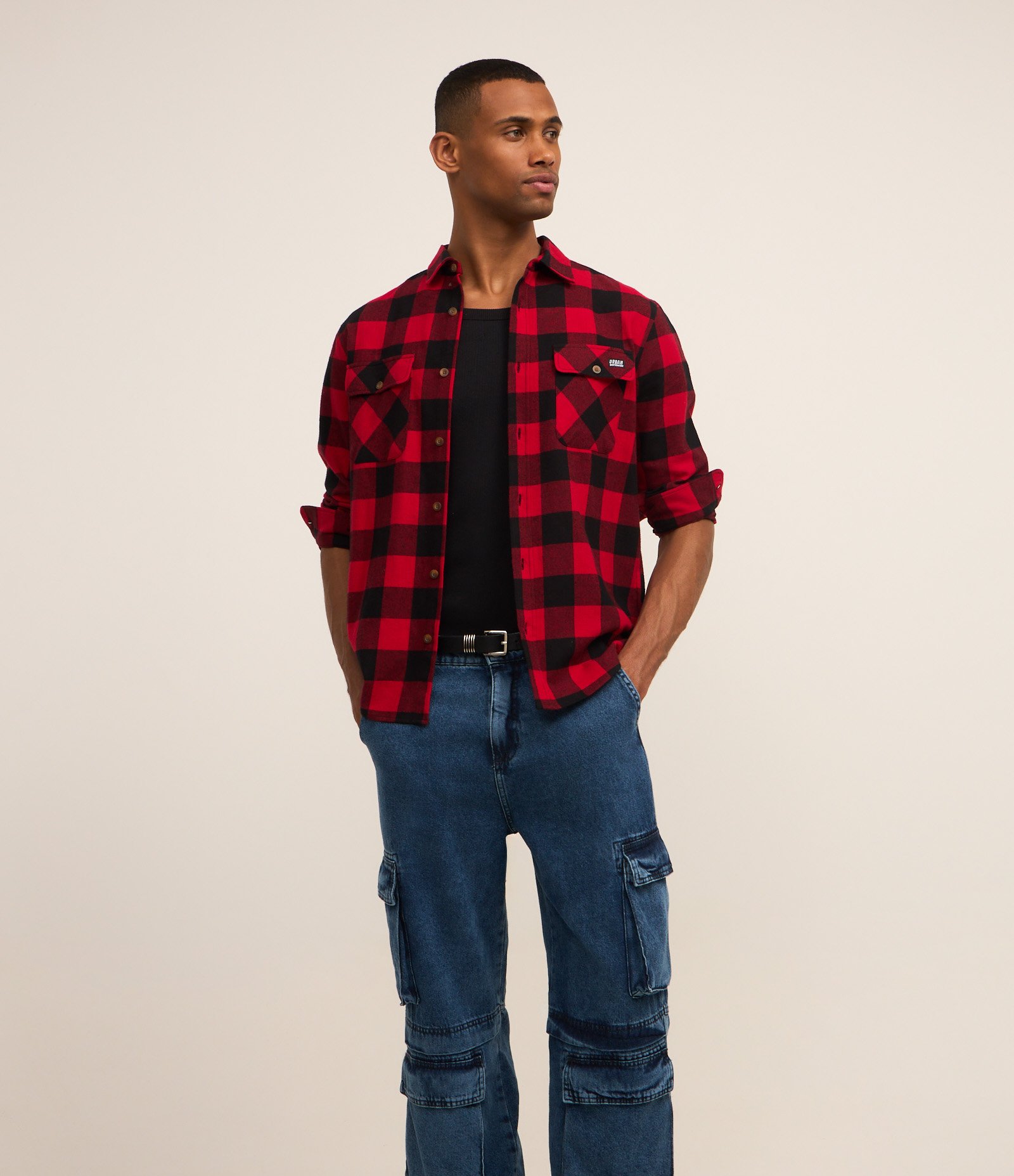 Calça Baggy em Jeans com Recortes e Bolso Cargo Azul 3