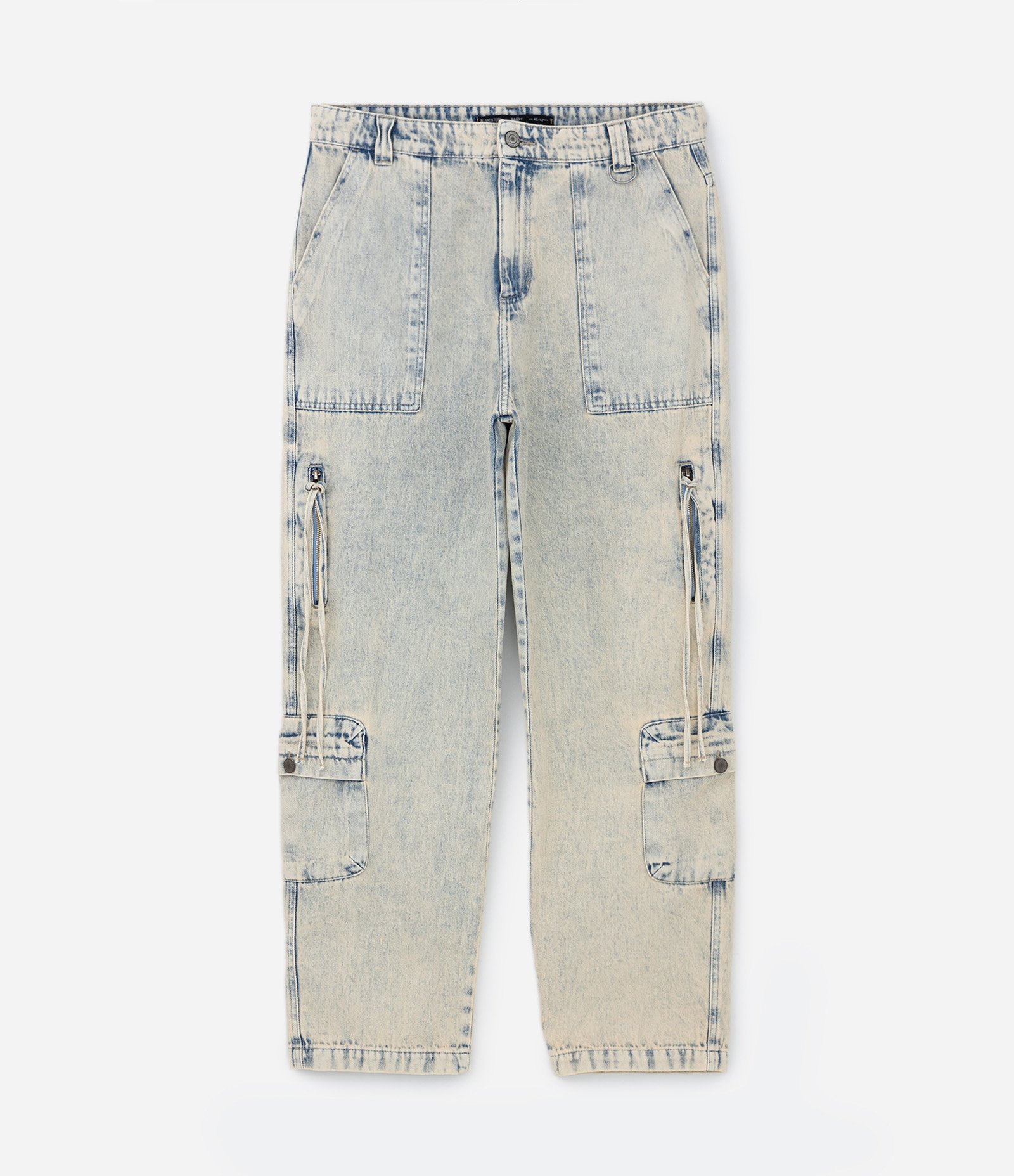 Calça Baggy em Jeans Dirty Multibolsos com Zíper Lateral Azul 5