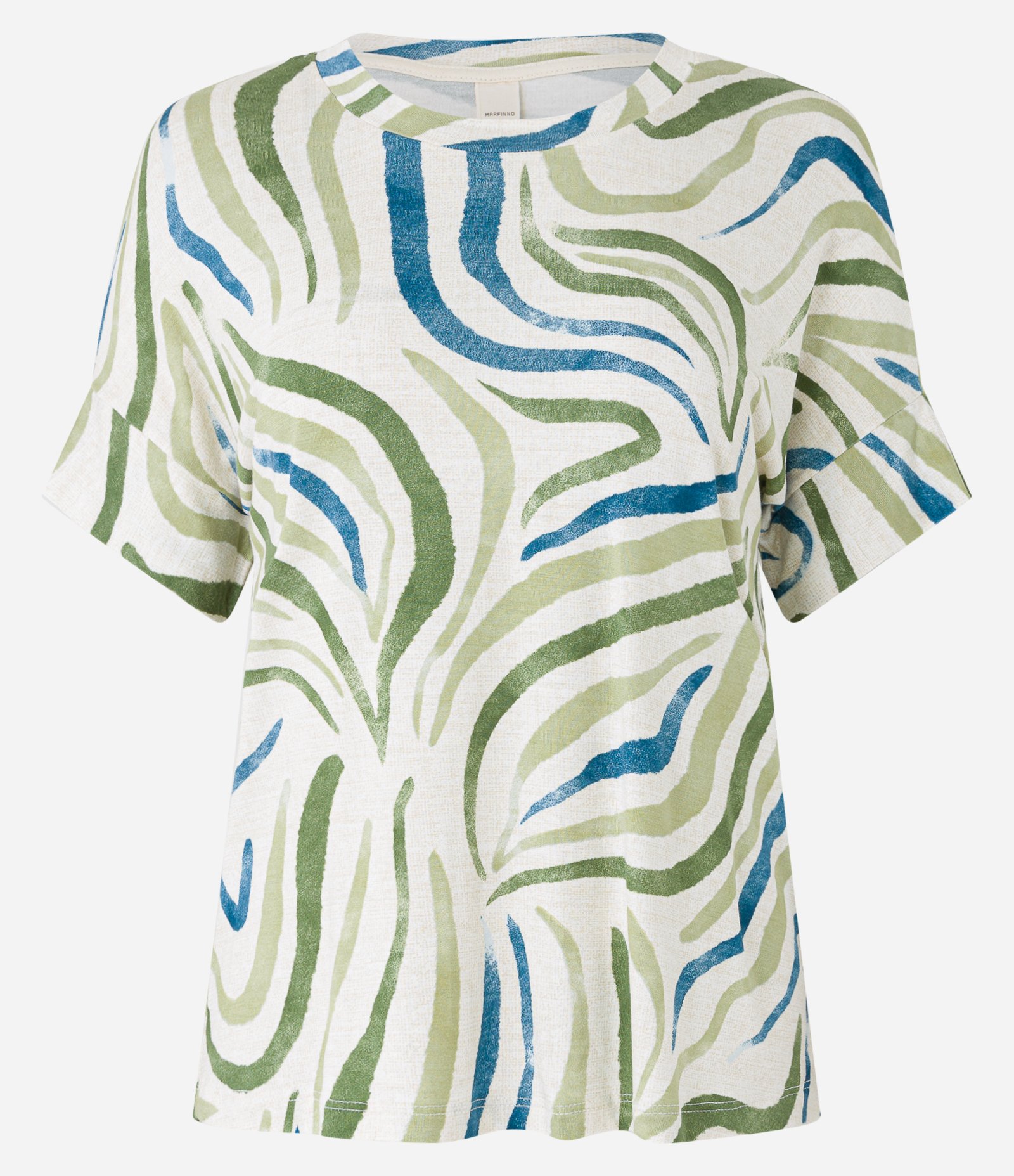 Blusa em Viscose com Estampa Abstrata Off White/ Verde/ Azul 5
