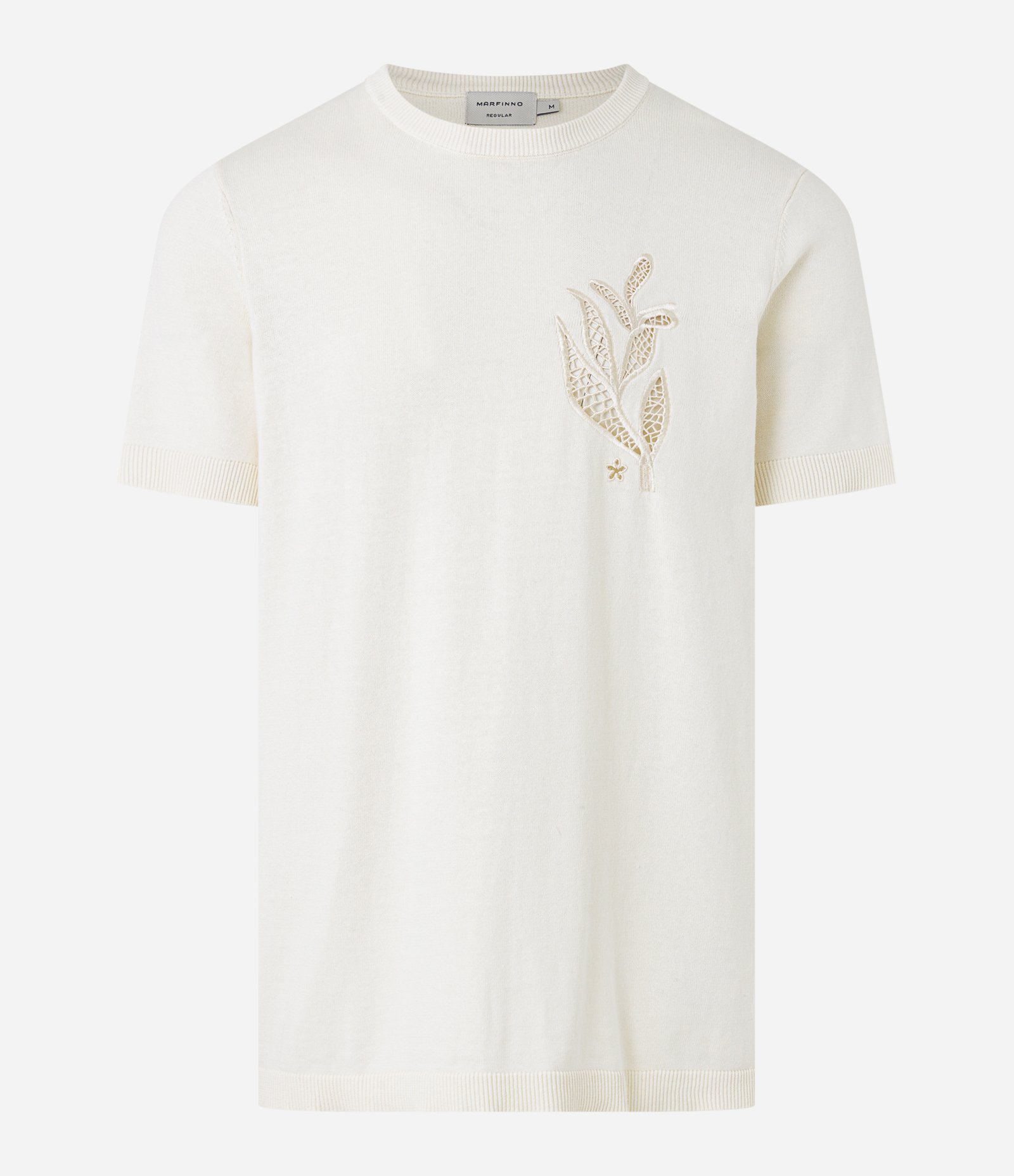 Camiseta Regular em Algodão com Flor Off White 5