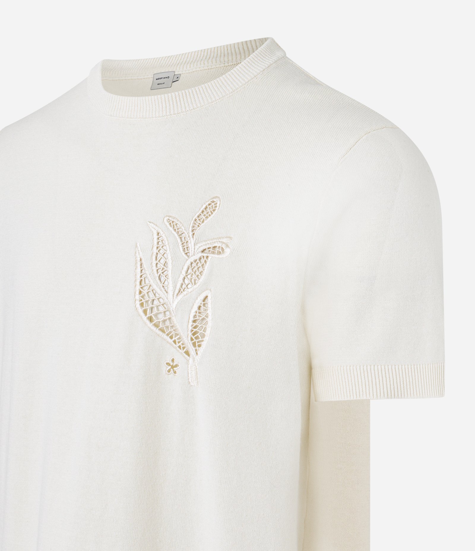 Camiseta Regular em Algodão com Flor Off White 6