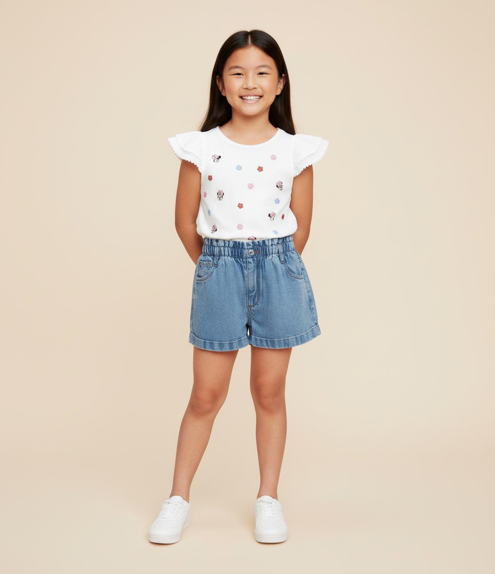 Short Clochard Infantil em Jeans com Barra Dobrada - Tam 5 a 14 Anos Azul 1