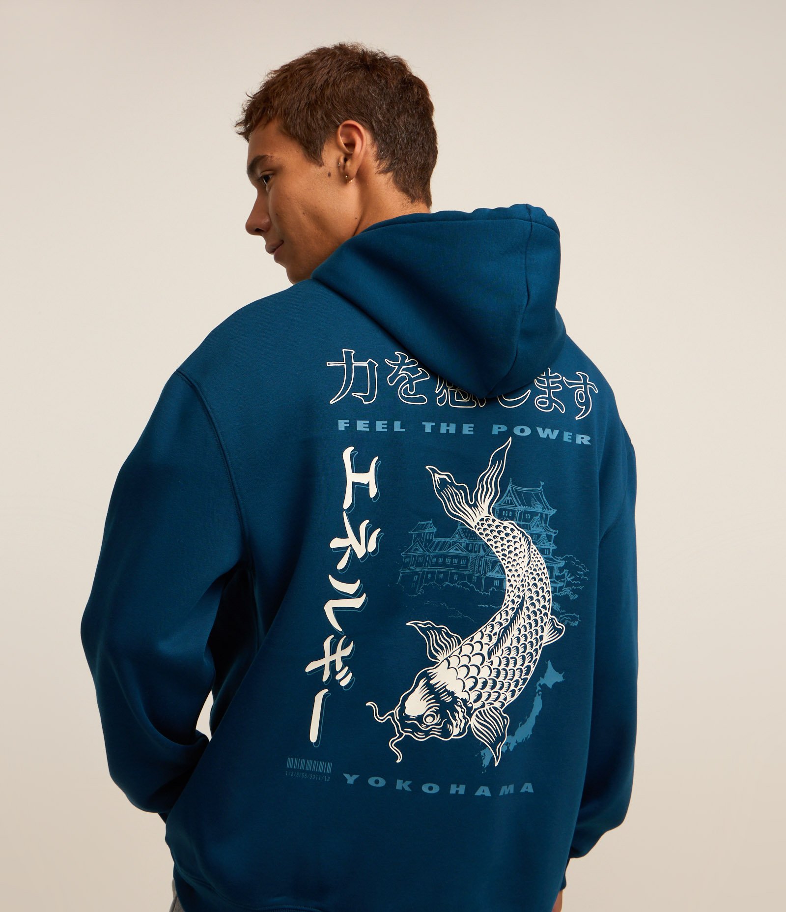Blusão Relaxed em Moletom com Estampa Oriental e Peixe Carpa Azul 1