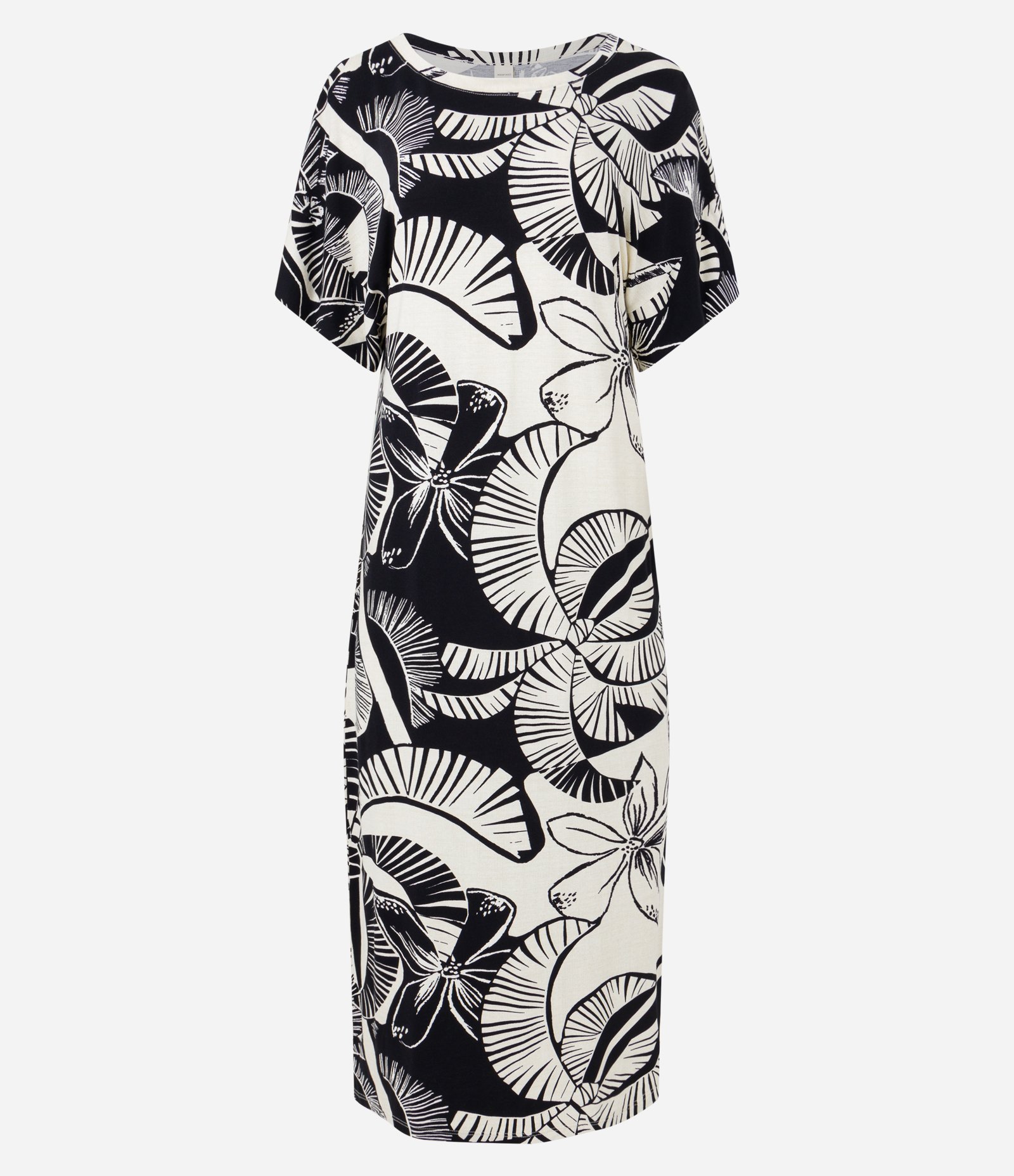 Vestido Midi em Viscose com Estampa Coqueiros Contrastantes Branco/ Preto 7