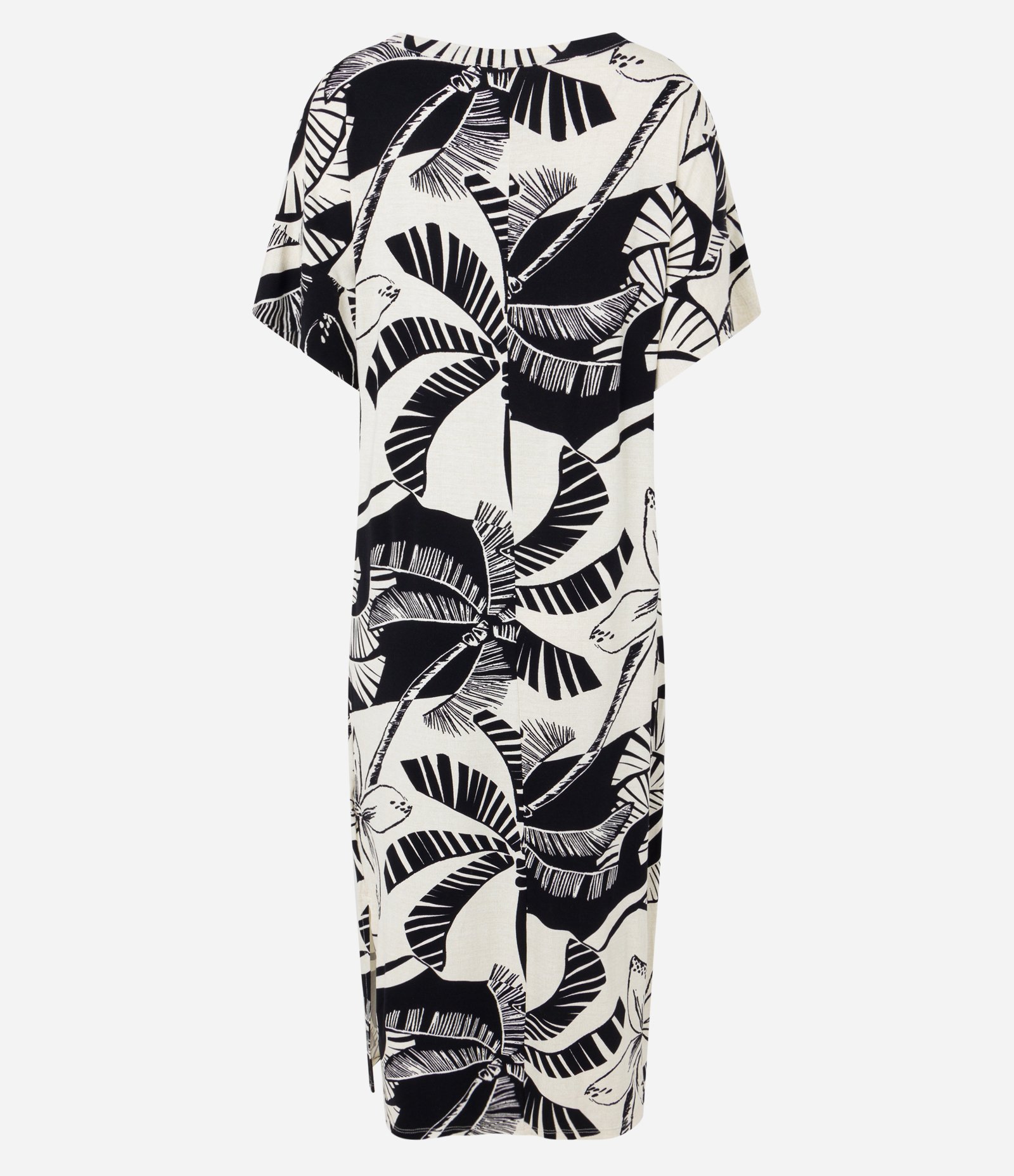Vestido Midi em Viscose com Estampa Coqueiros Contrastantes Branco/ Preto 8