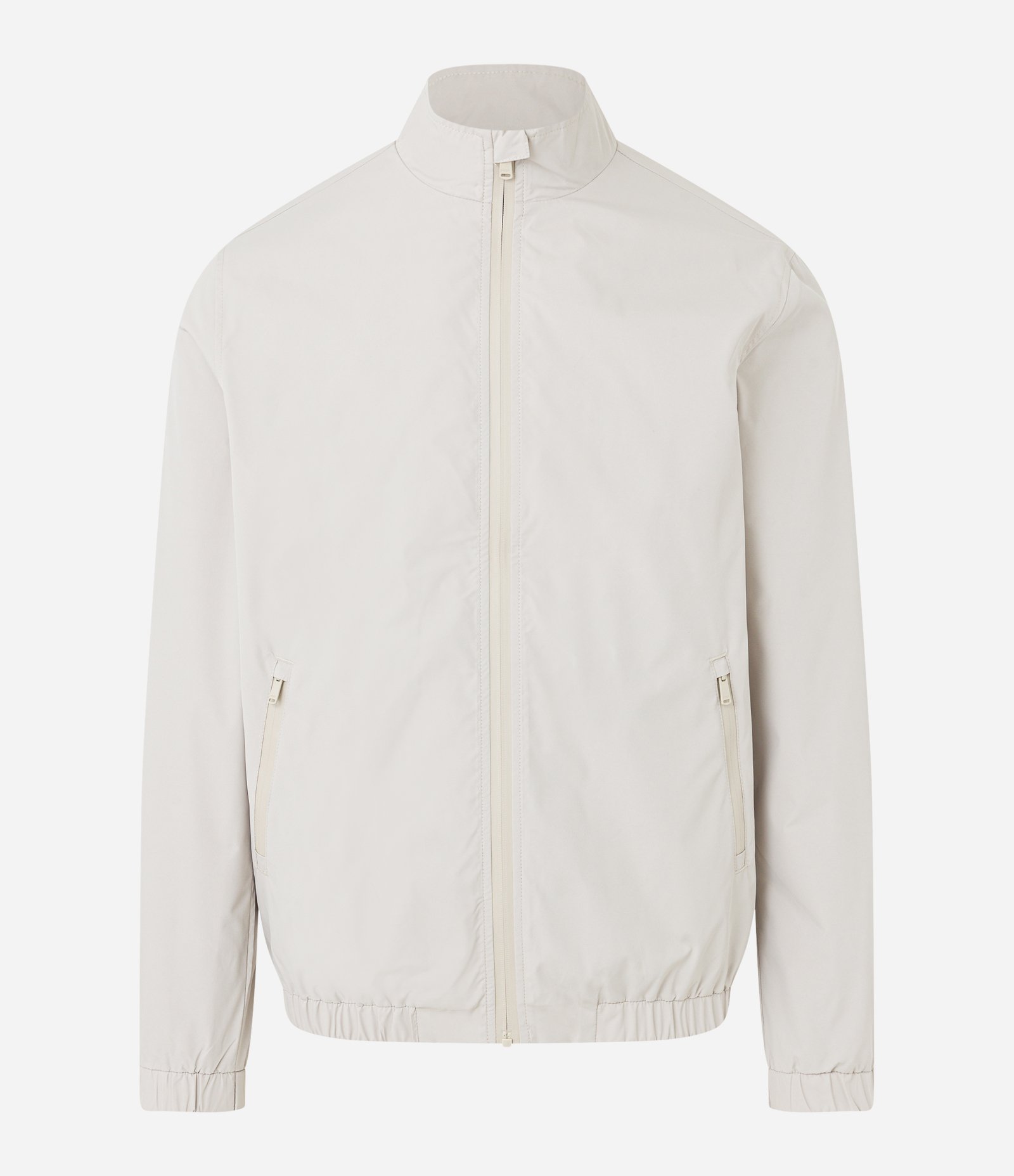 Jaqueta Bomber em Microfibra com Gola Alta Bege 1