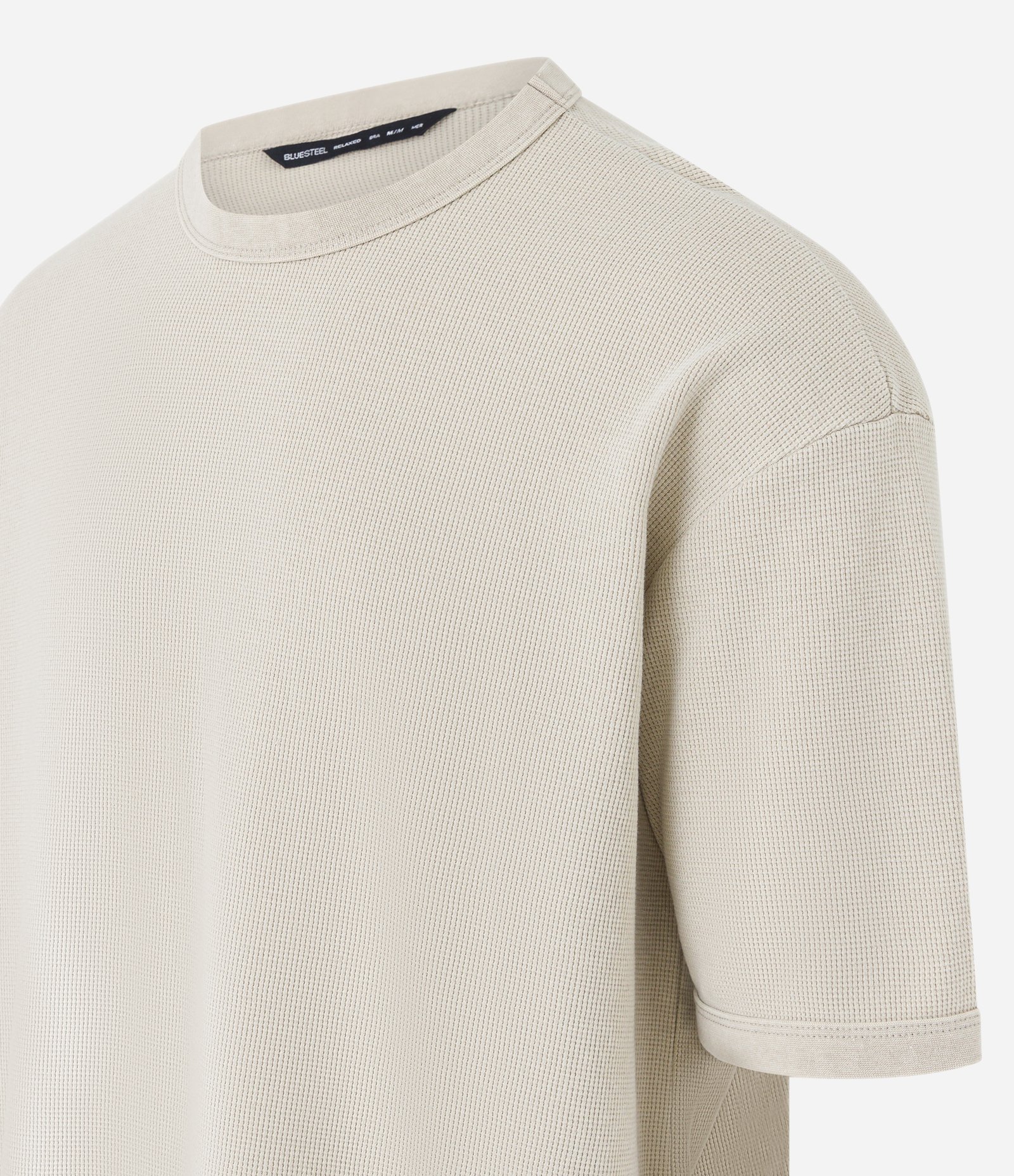 Camiseta Relaxed em Malhão Estonado com Textura Mini Waffle Bege 7