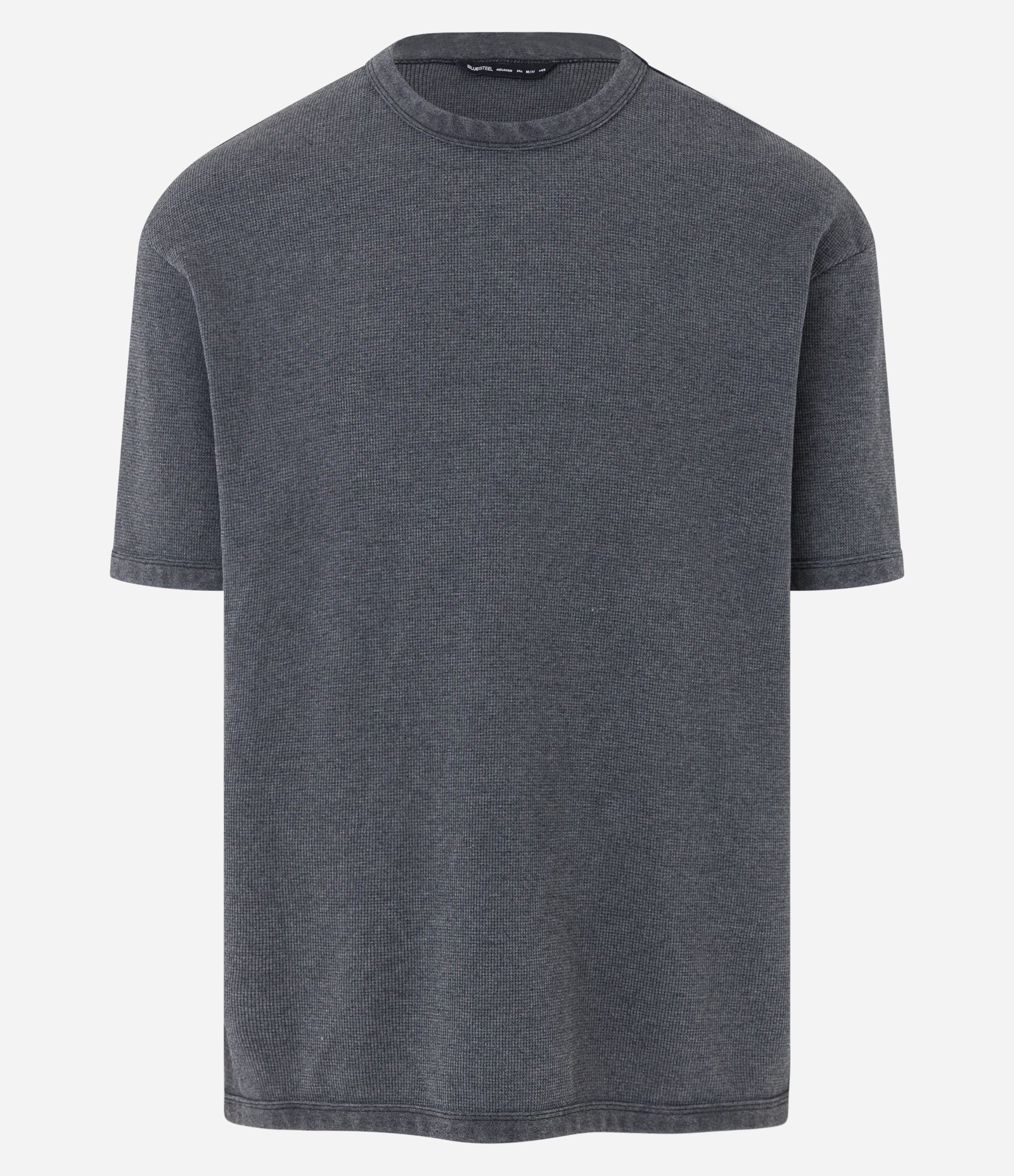 Camiseta Relaxed em Malhão Estonado com Textura Mini Waffle Cinza Chumbo 4