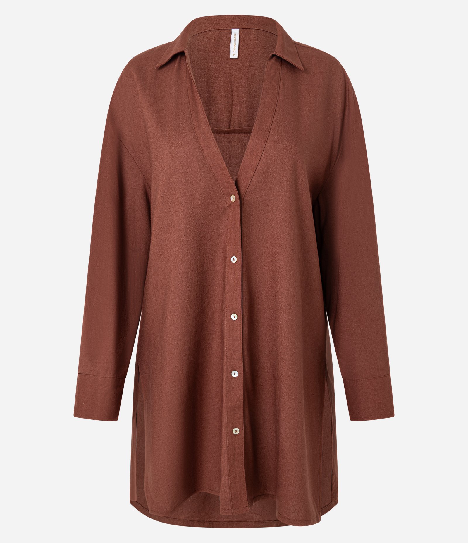 Saída de Praia Camisa em Viscolinho Marrom 3