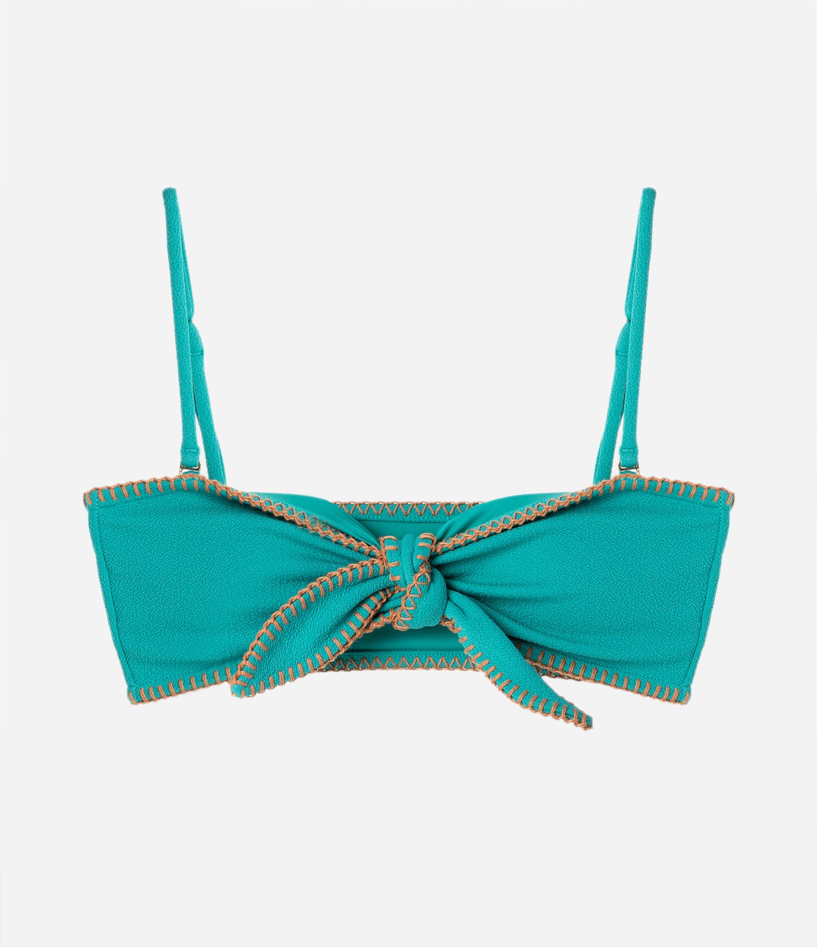 Biquíni Top Bandeau com Amarração Frontal Texturizado e com Pesponto Contrastante Verde 6